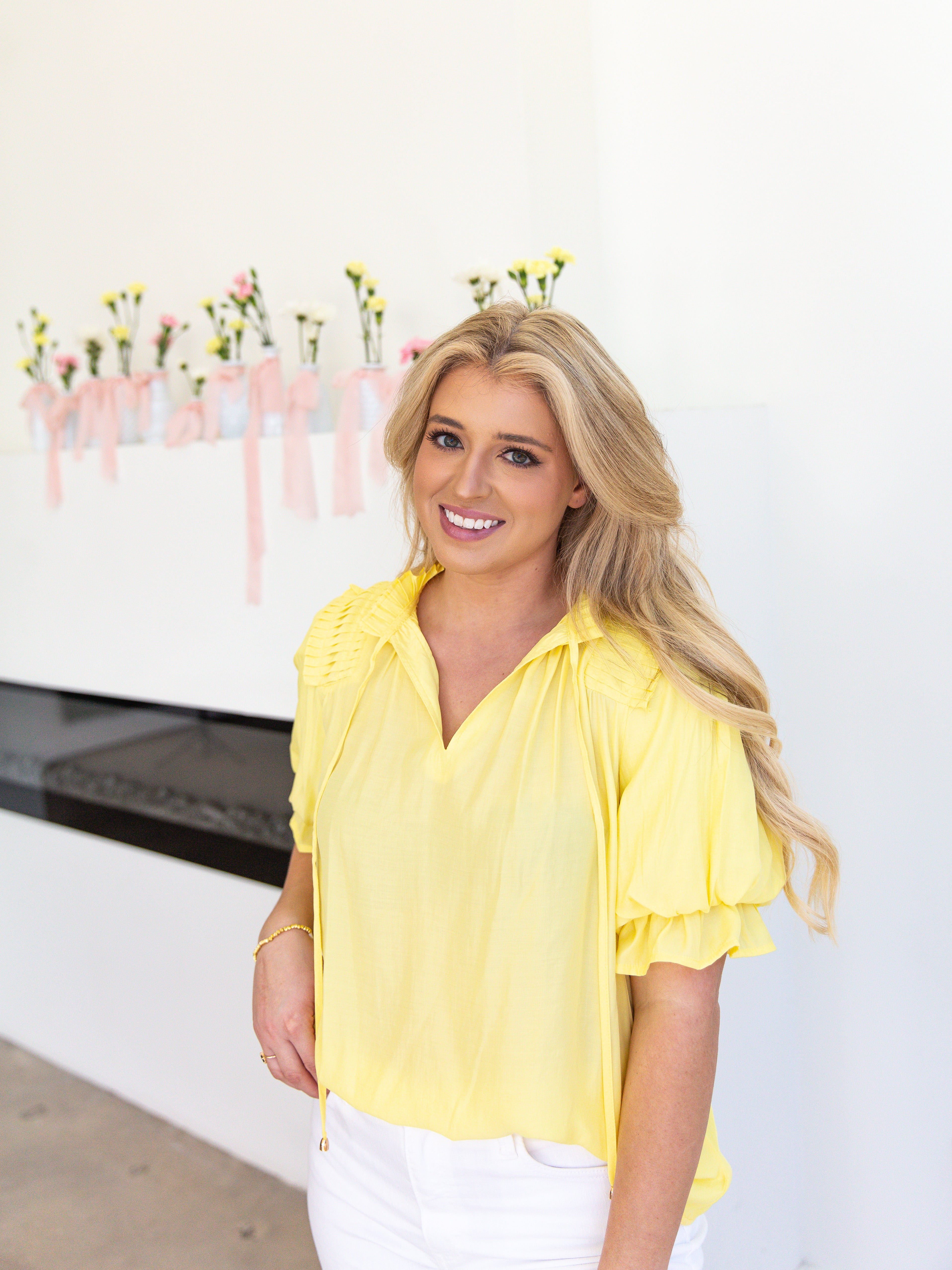 Elevated Everyday Blouse - Sunshine Yellow-200 Fashion Blouses-ENTRO-July & June Women's Fashion Boutique Located in San Antonio, Texas