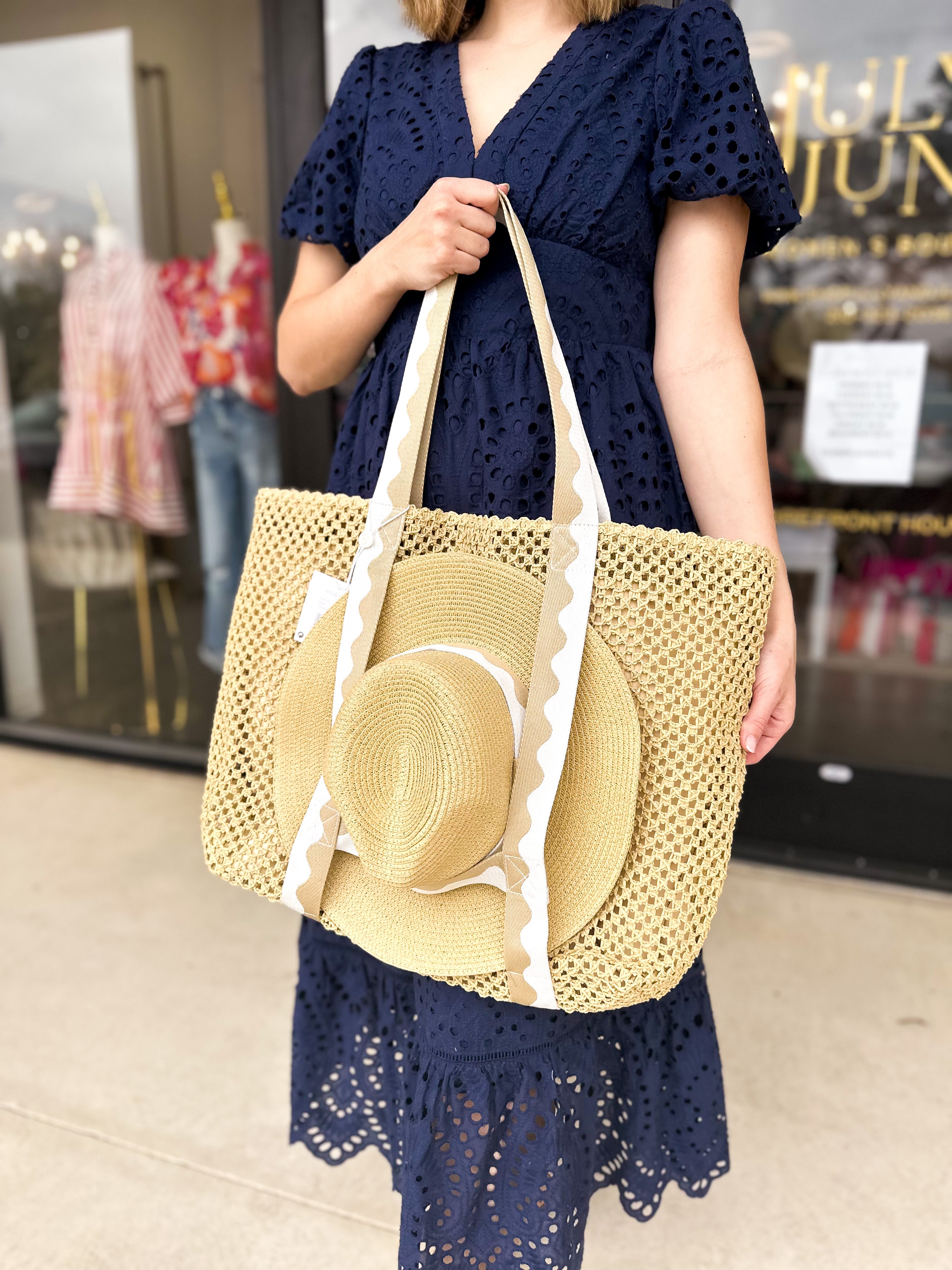 Antigua Tote & Hat Set - Sand-130 ACCESSORIES-SHIRALEAH-July & June Women's Fashion Boutique Located in San Antonio, Texas