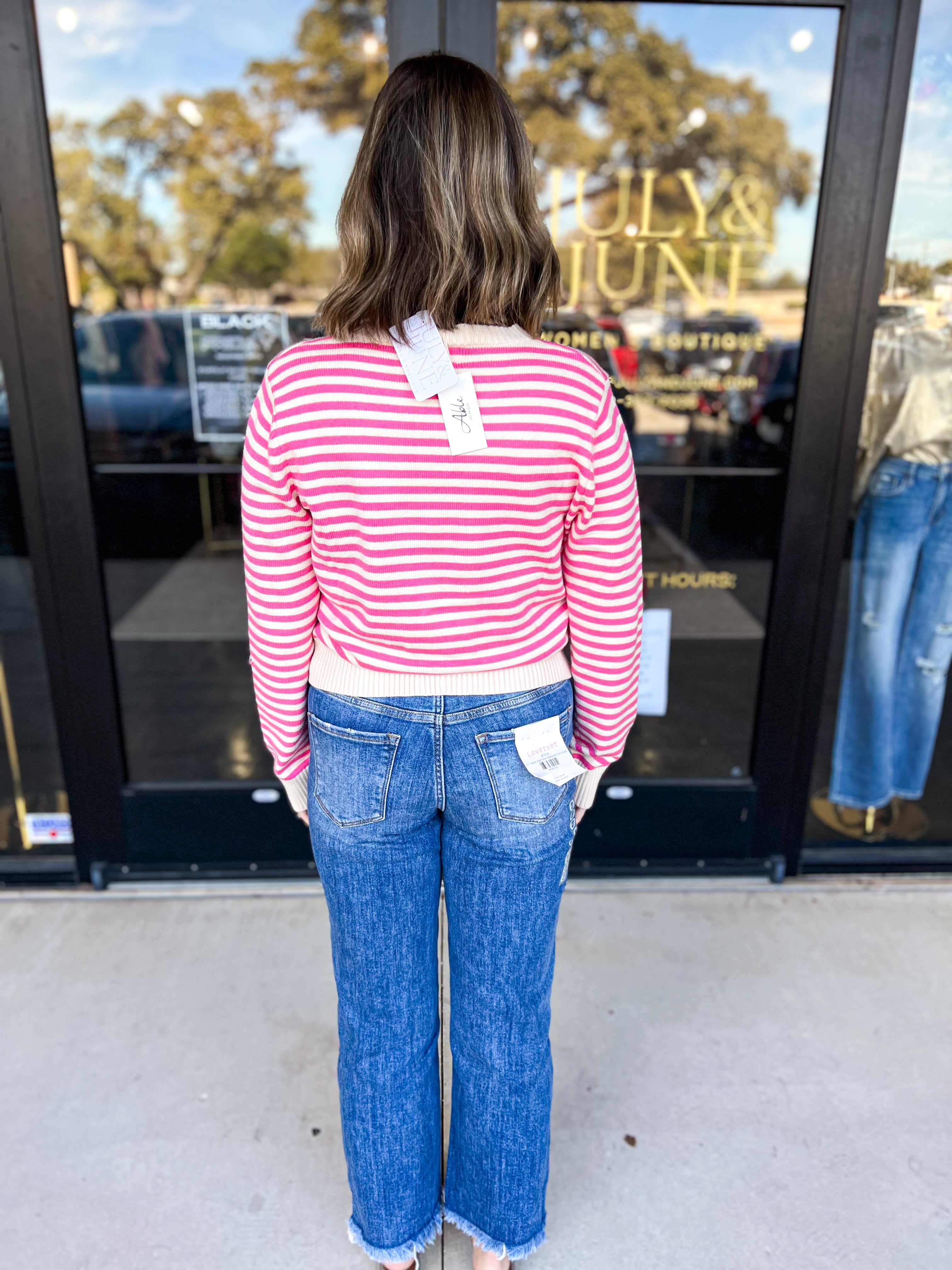 Cream & Pink Cardigan-230 Sweaters/Cardis-ABLE-July & June Women's Fashion Boutique Located in San Antonio, Texas