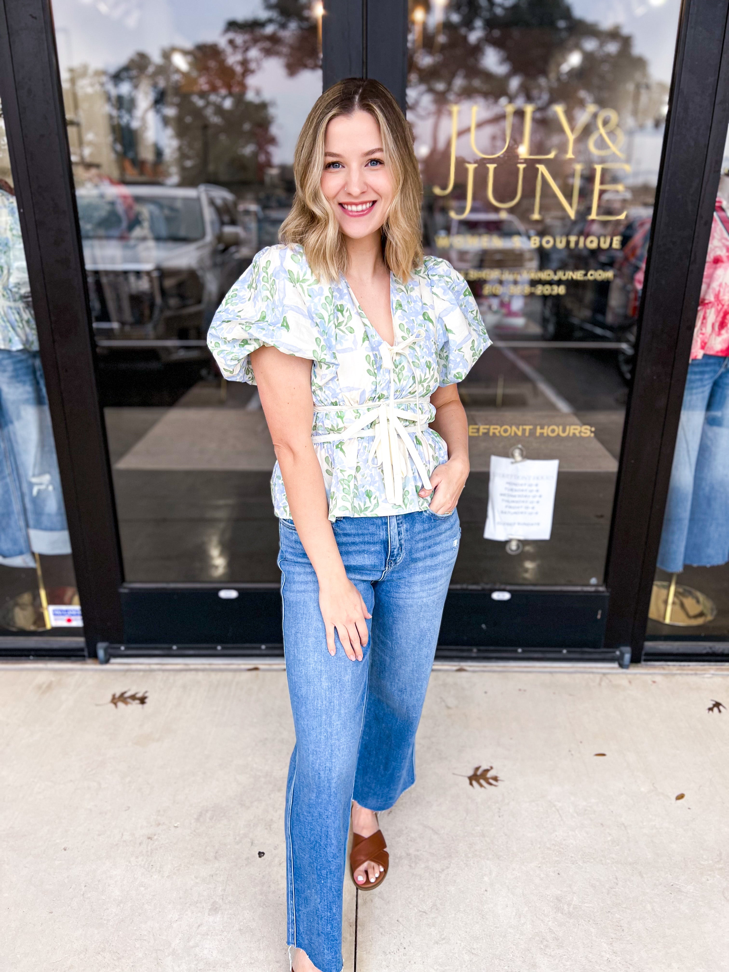 Springtime Garden Blouse - Blue-200 Fashion Blouses-ENTRO-July & June Women's Fashion Boutique Located in San Antonio, Texas