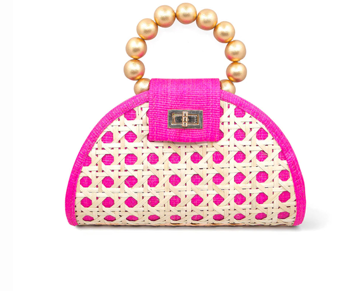 The Bella Woven Handbag - Pink & Gold-130 ACCESSORIES-Soli & Sun-July & June Women's Fashion Boutique Located in San Antonio, Texas