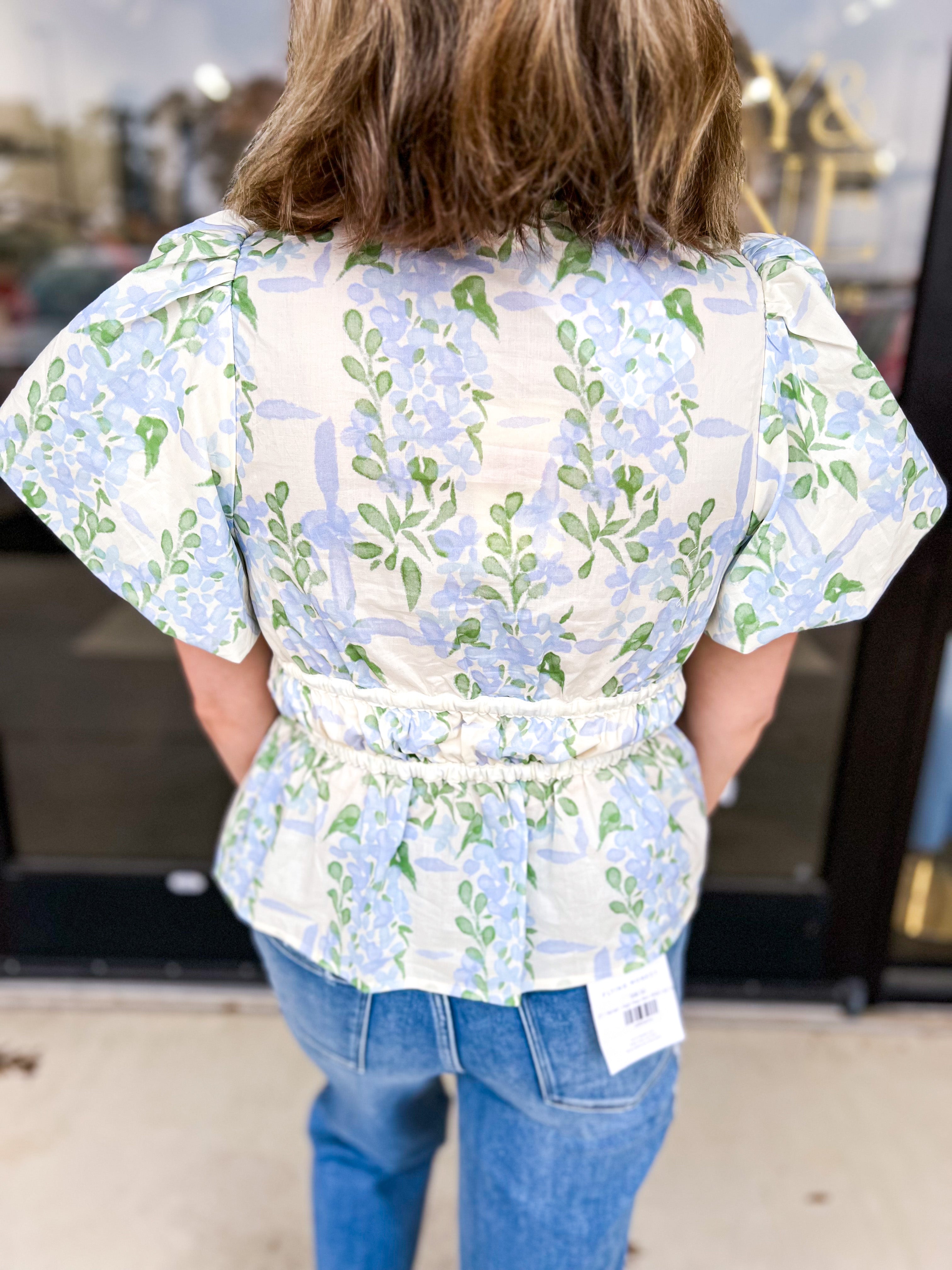 Springtime Garden Blouse - Blue-200 Fashion Blouses-ENTRO-July & June Women's Fashion Boutique Located in San Antonio, Texas