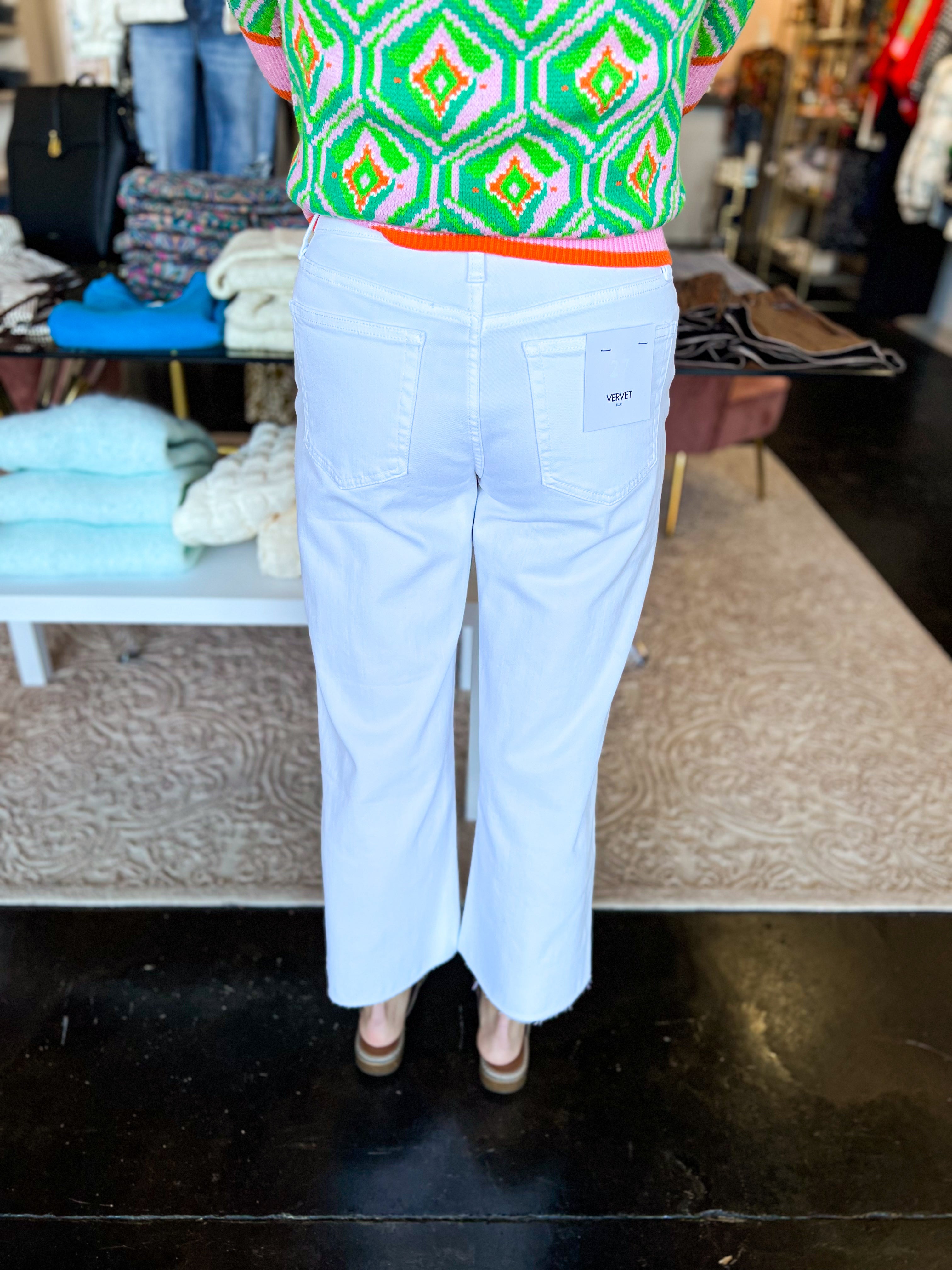 Vervet HigH Rise Cropped Wide Leg White Jeans-400 Pants-VEVERT BY FLYING MONKEY-July & June Women's Fashion Boutique Located in San Antonio, Texas