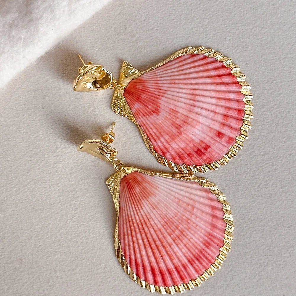 Easton Elle - Large Seashell Earrings - Pink-110 Jewelry & Hair-Easton Elle-July & June Women's Fashion Boutique Located in San Antonio, Texas