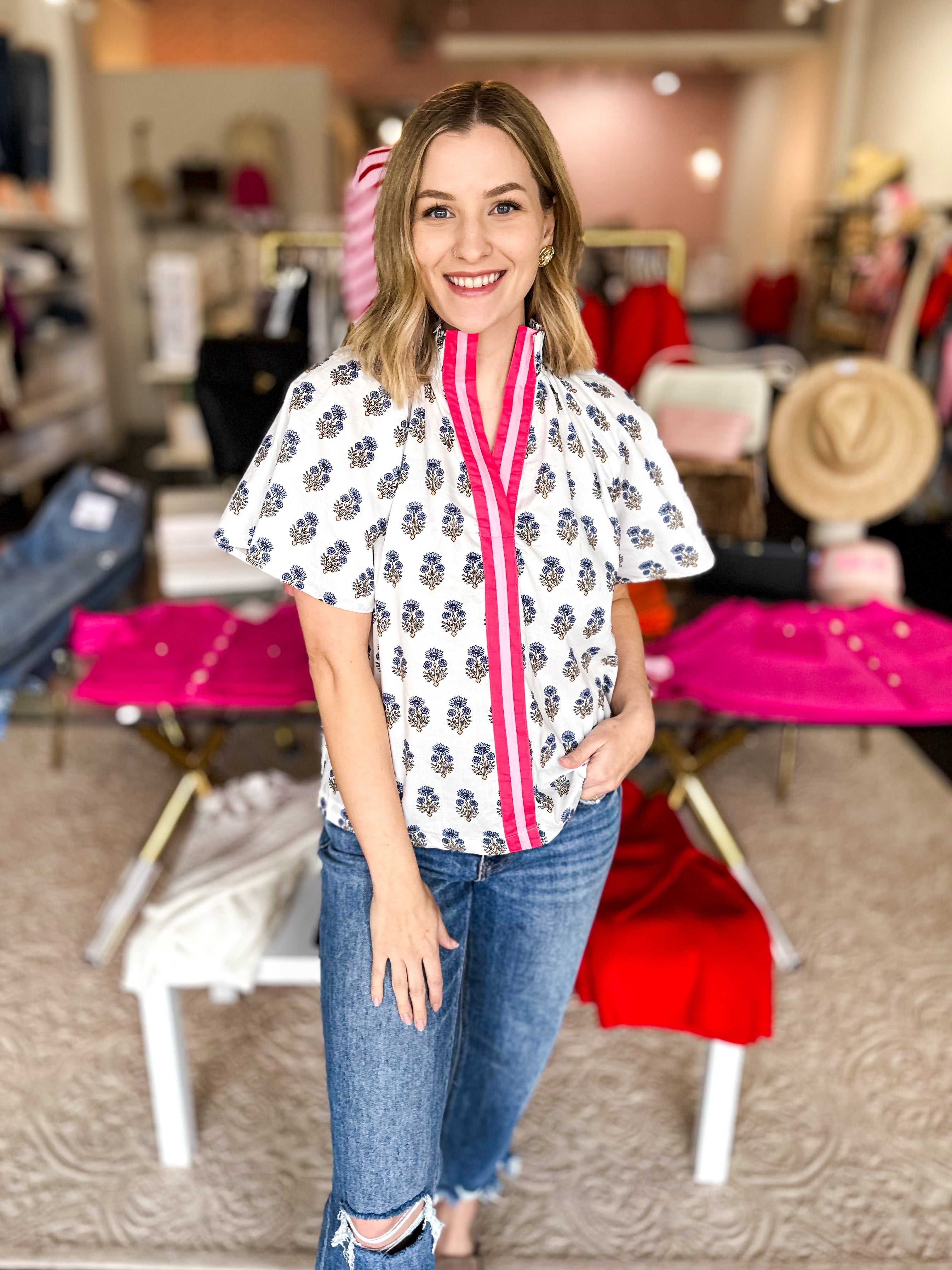 THML- The Evie Floral Blouse-200 Fashion Blouses-THML-July & June Women's Fashion Boutique Located in San Antonio, Texas