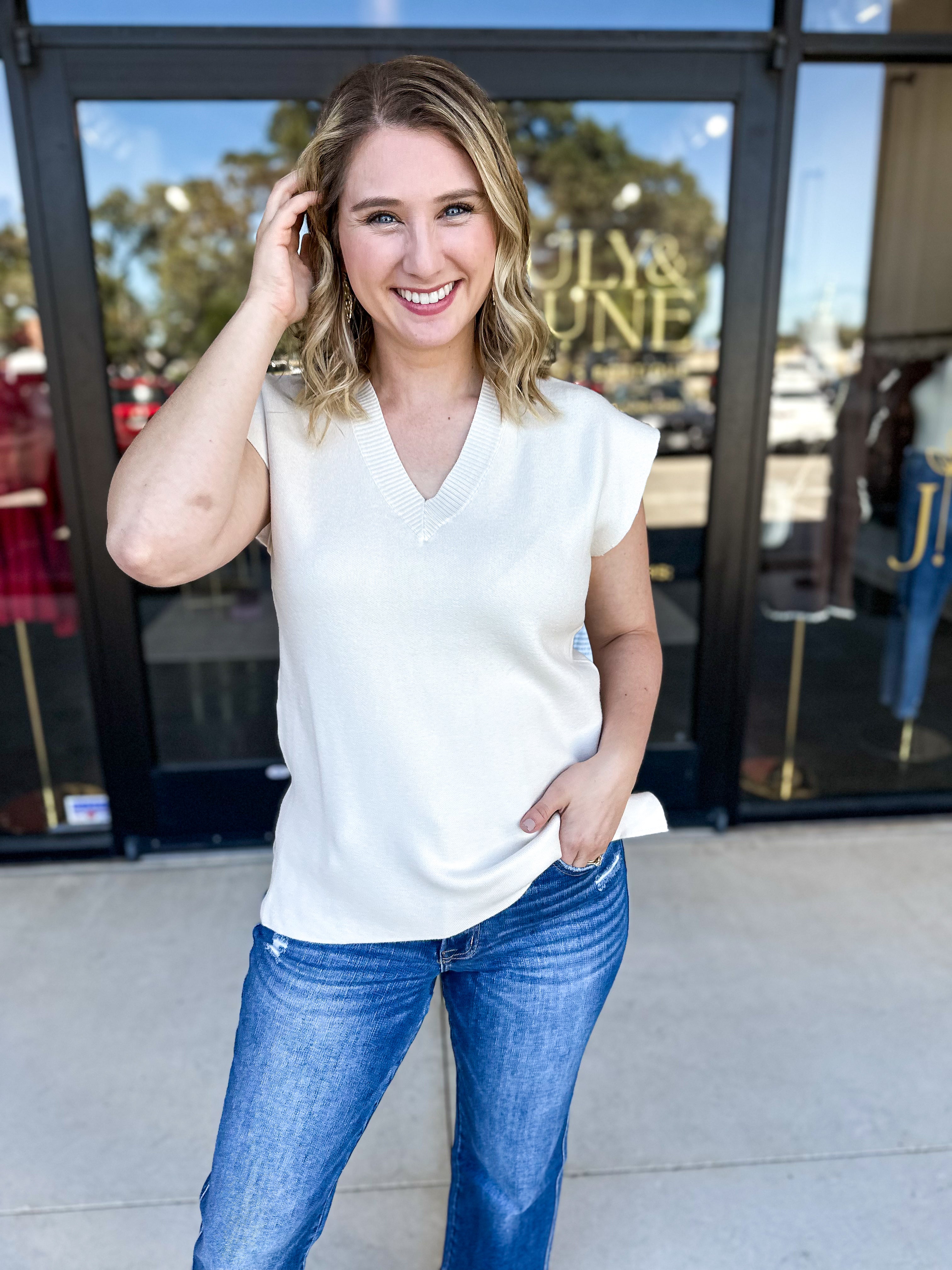 Softest Sweater Vest - Ivory-230 Sweaters/Cardis-PINCH-July & June Women's Fashion Boutique Located in San Antonio, Texas