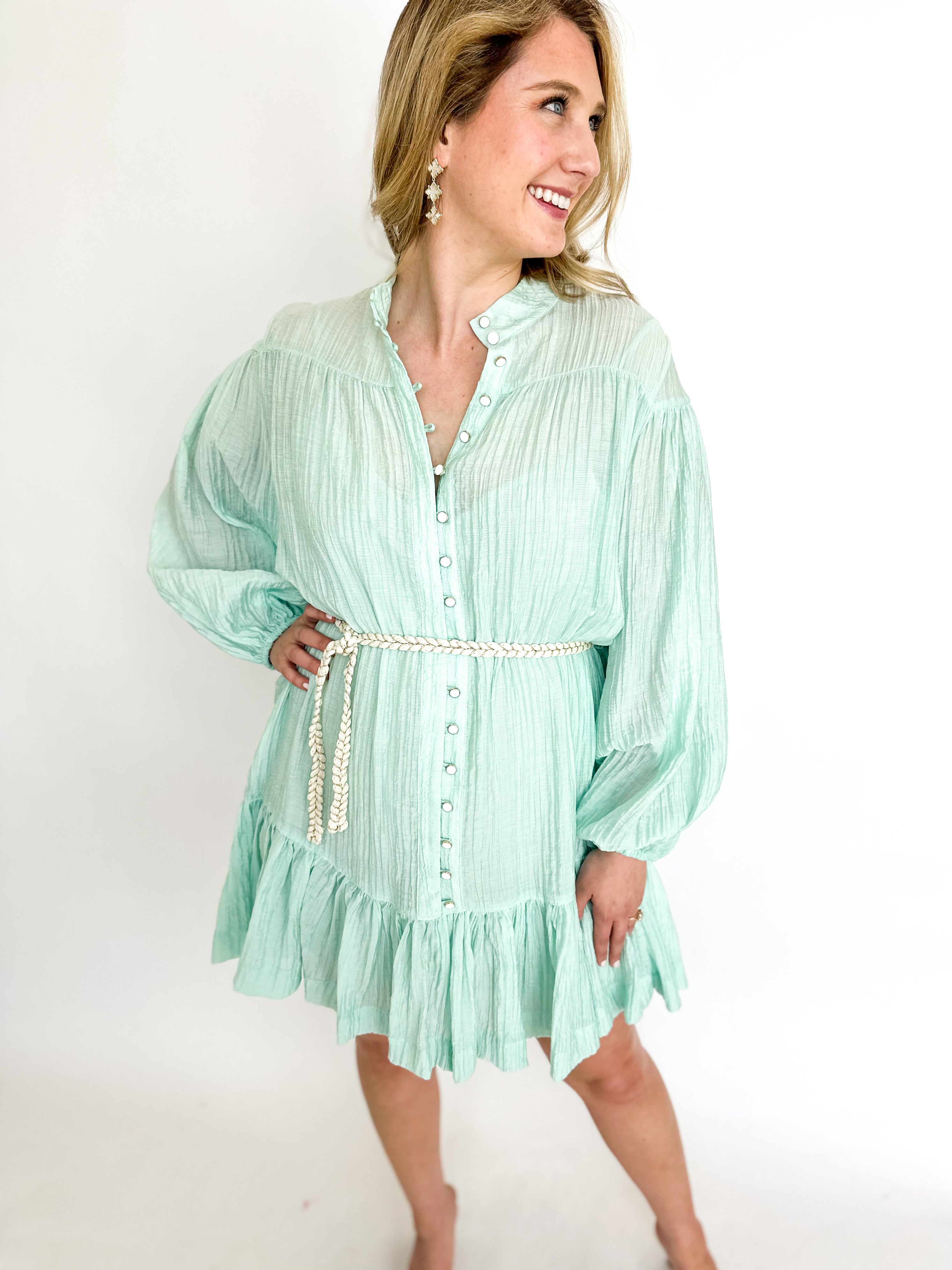 Belted Mini Dress - Mint-510 Mini-OLIVACEOUS-July & June Women's Fashion Boutique Located in San Antonio, Texas