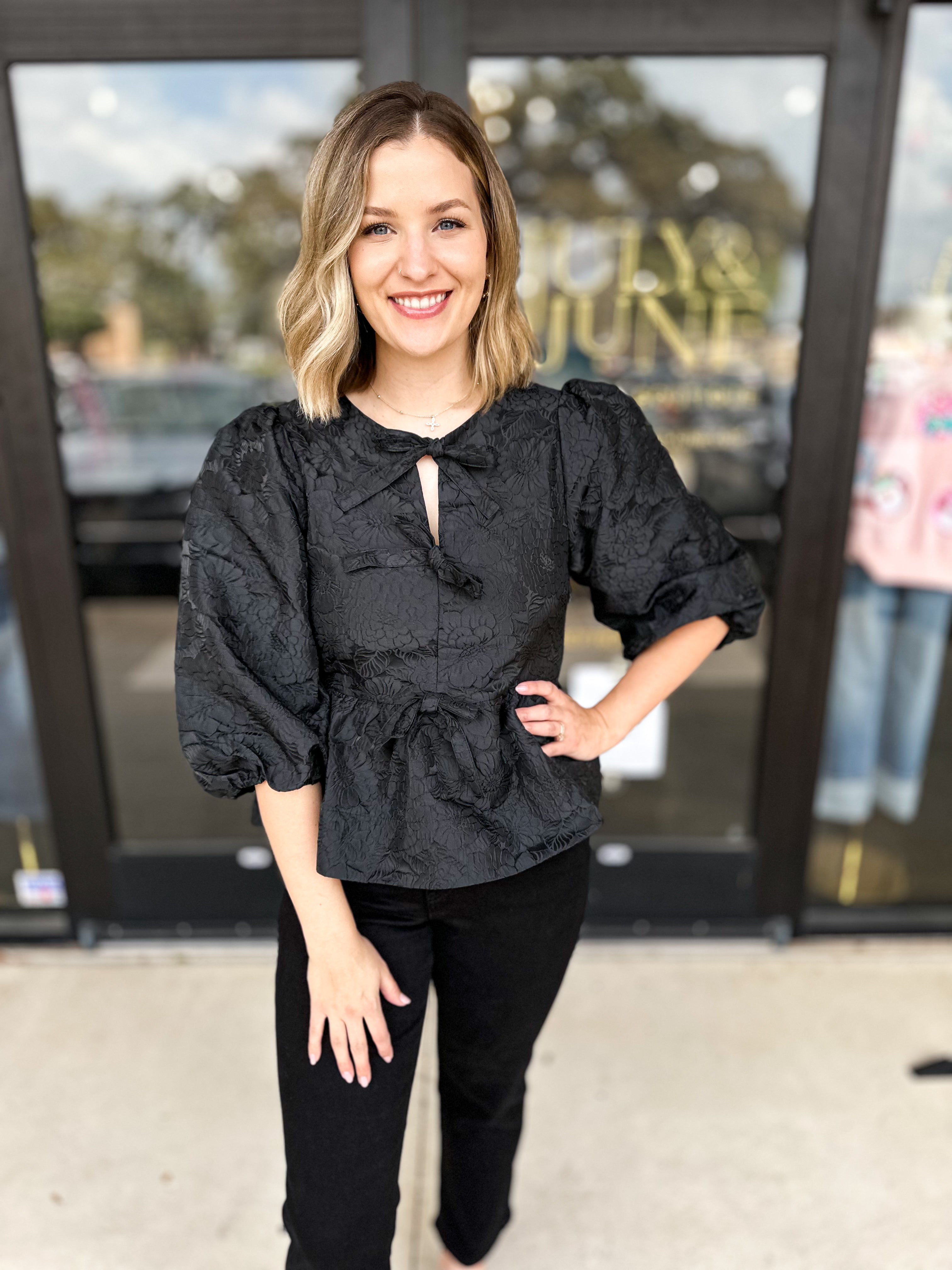 Timeless Elegance Bow Blouse - Black-200 Fashion Blouses-ENTRO-July & June Women's Fashion Boutique Located in San Antonio, Texas