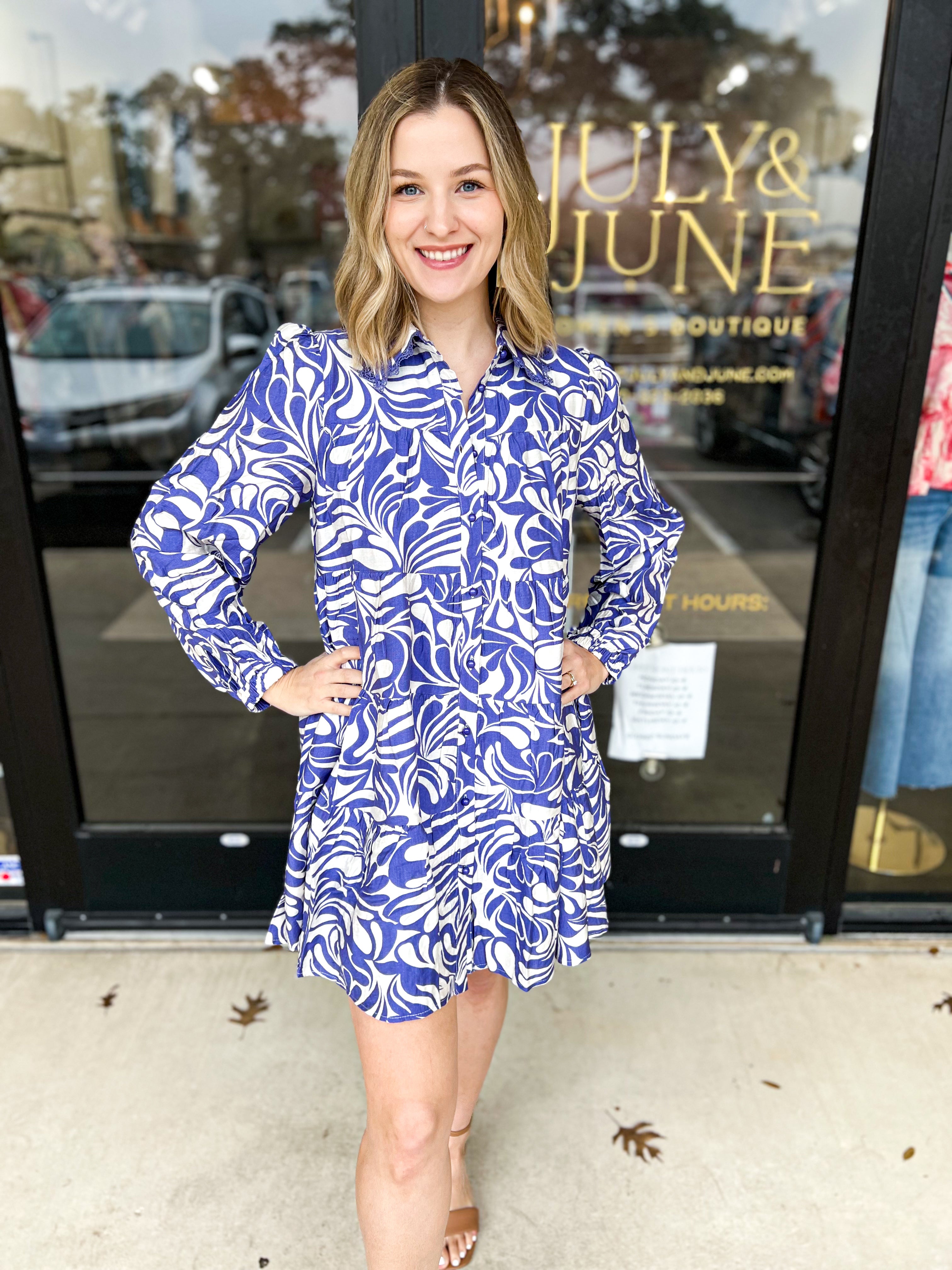 Bold Blue Collared Mini Dress-510 Mini-TCEC-July & June Women's Fashion Boutique Located in San Antonio, Texas