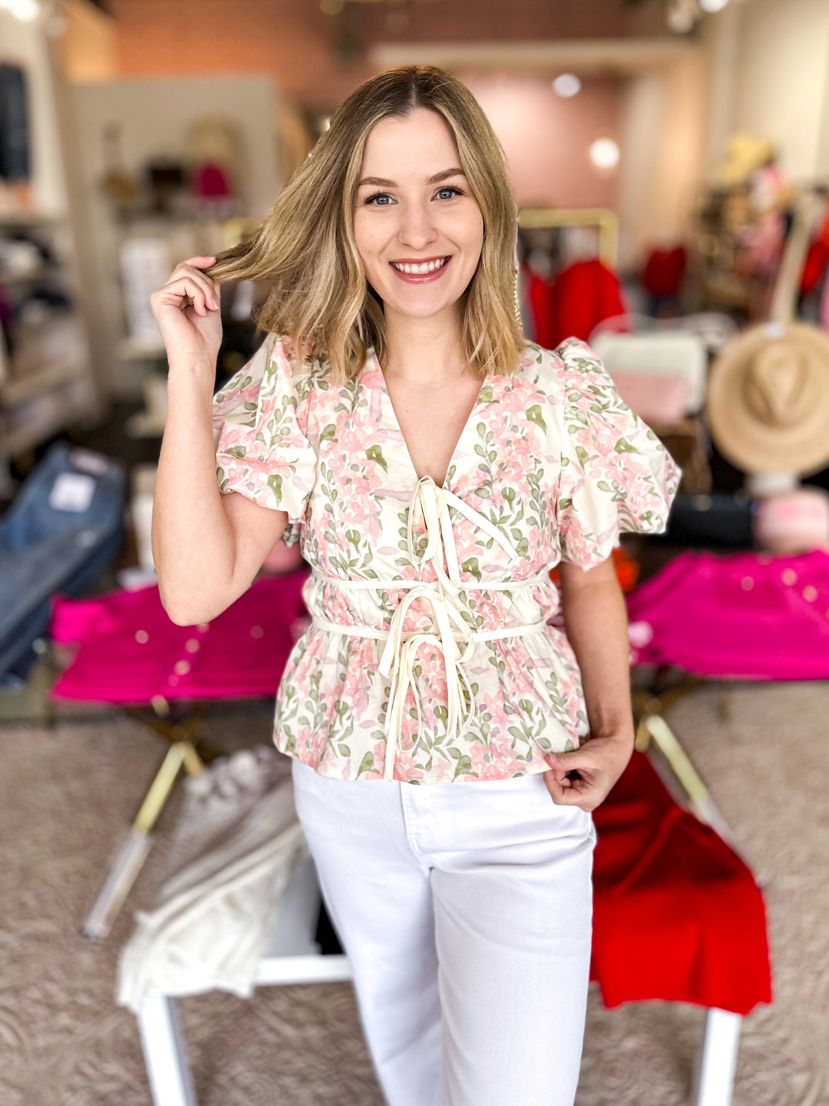 Springtime Garden Blouse-200 Fashion Blouses-ENTRO-July & June Women's Fashion Boutique Located in San Antonio, Texas