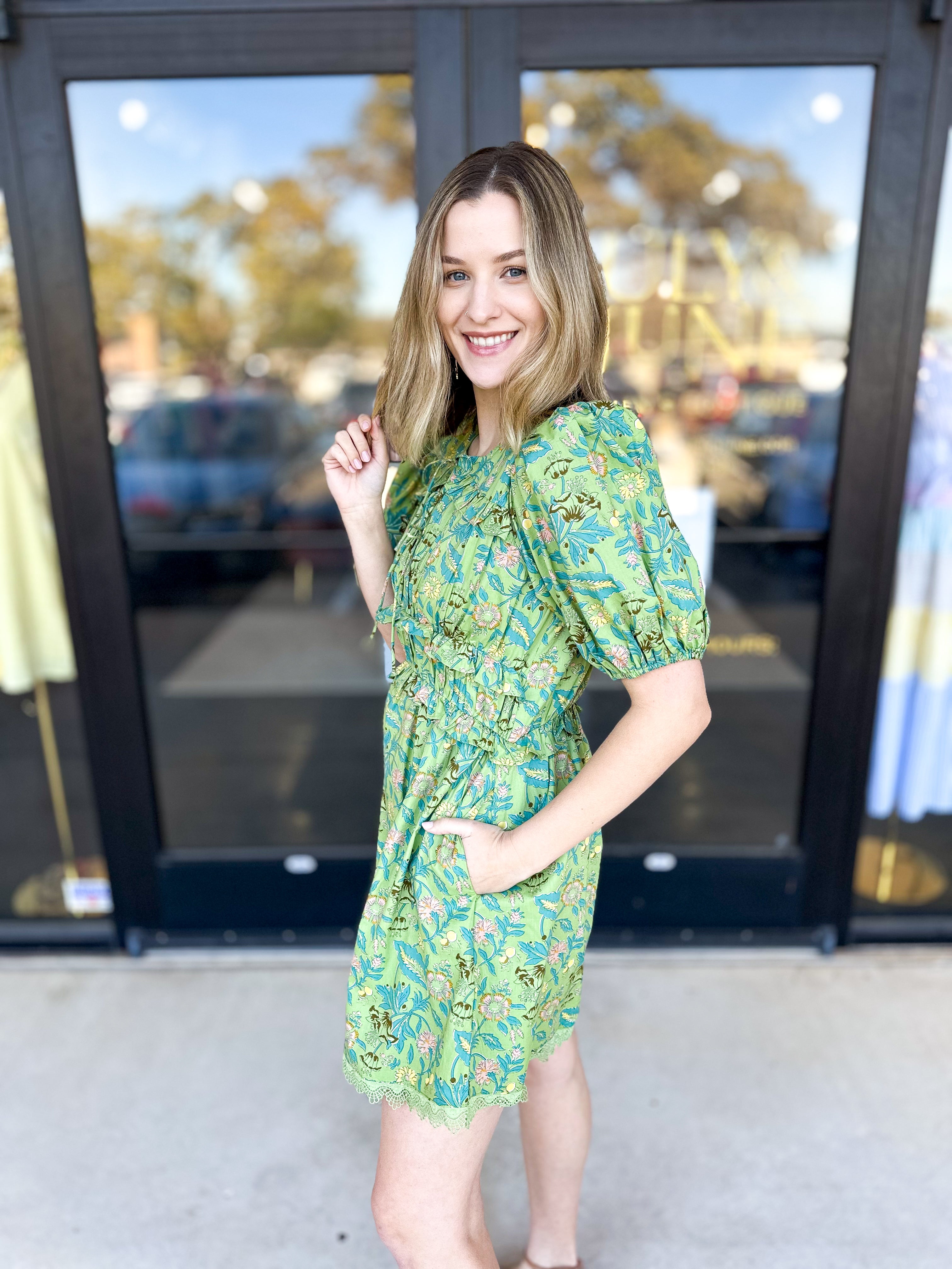 Sage Floral Mini Dress-510 Mini-&MERCI-July & June Women's Fashion Boutique Located in San Antonio, Texas