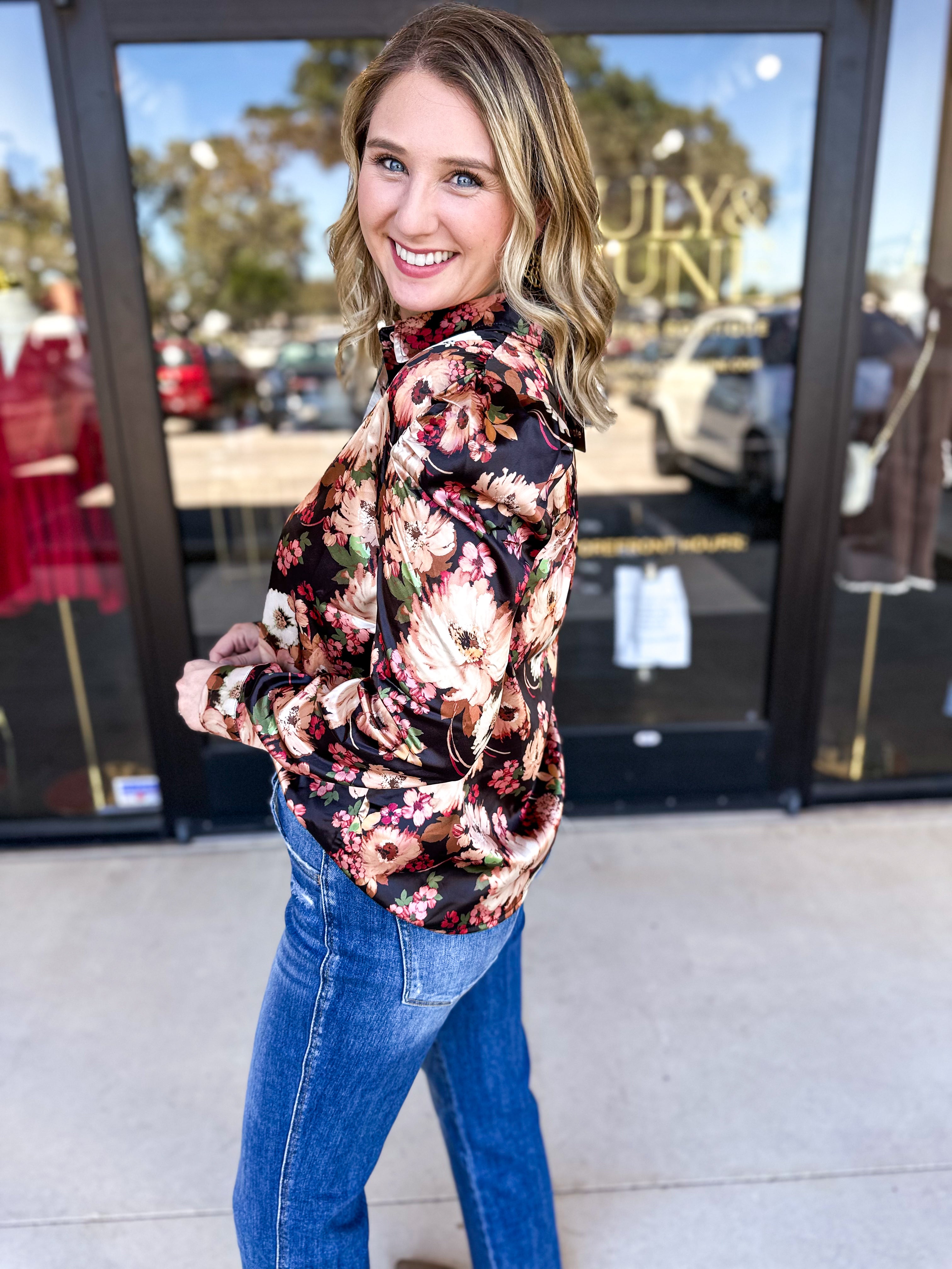 Floral Puff Sleeve Blouse-FATE-July & June Women's Fashion Boutique Located in San Antonio, Texas