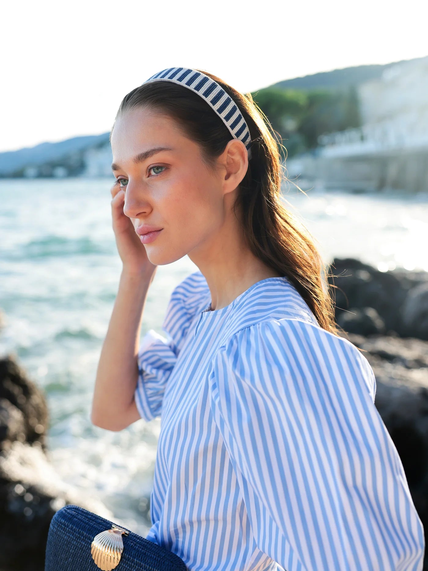 Beaded Stripe Headband - Navy-130 Accessories-SHIRALEAH-July & June Women's Fashion Boutique Located in San Antonio, Texas