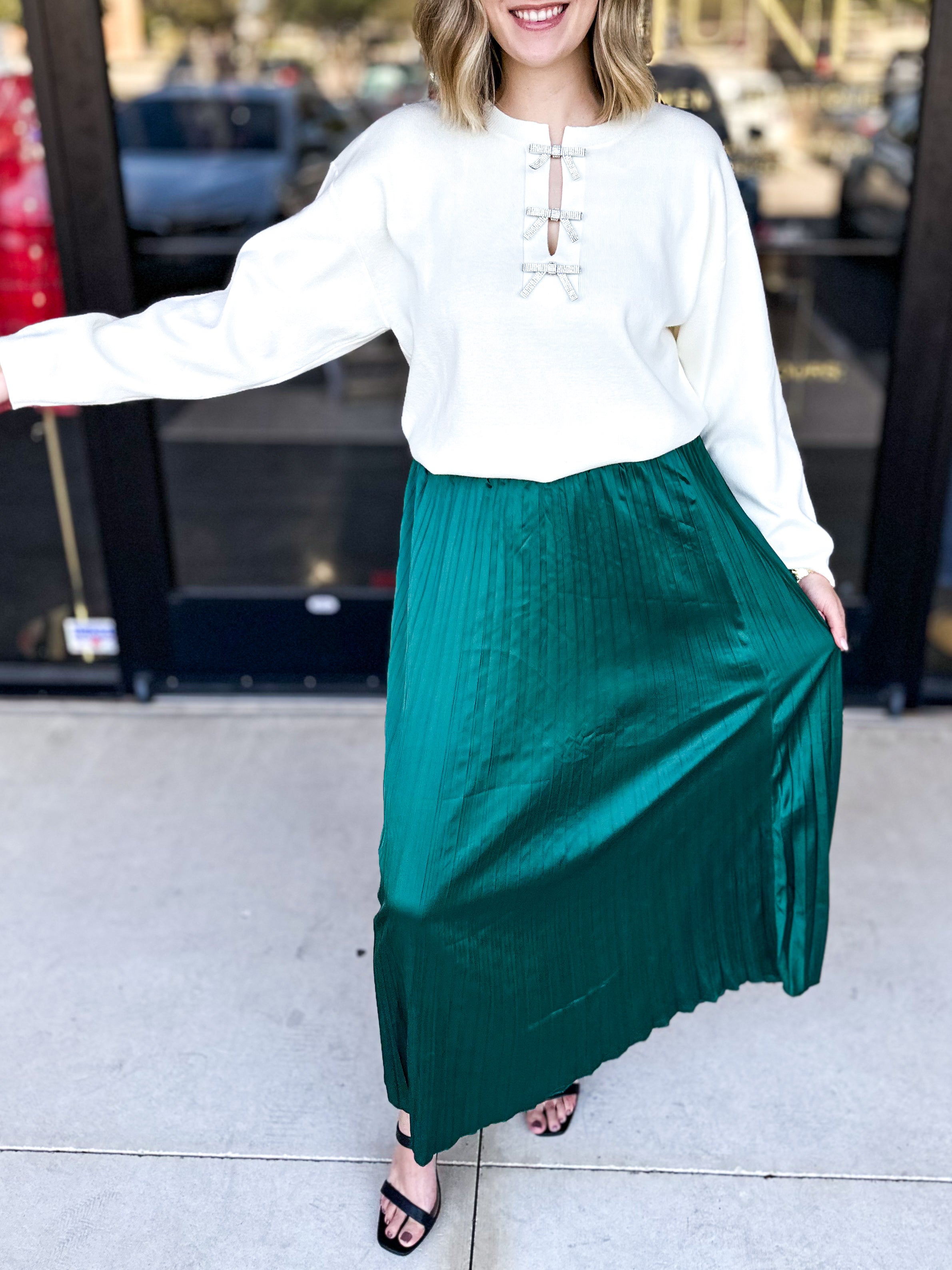 Emerald Green Midi Skirt-410 Shorts/Skirts-FATE-July & June Women's Fashion Boutique Located in San Antonio, Texas