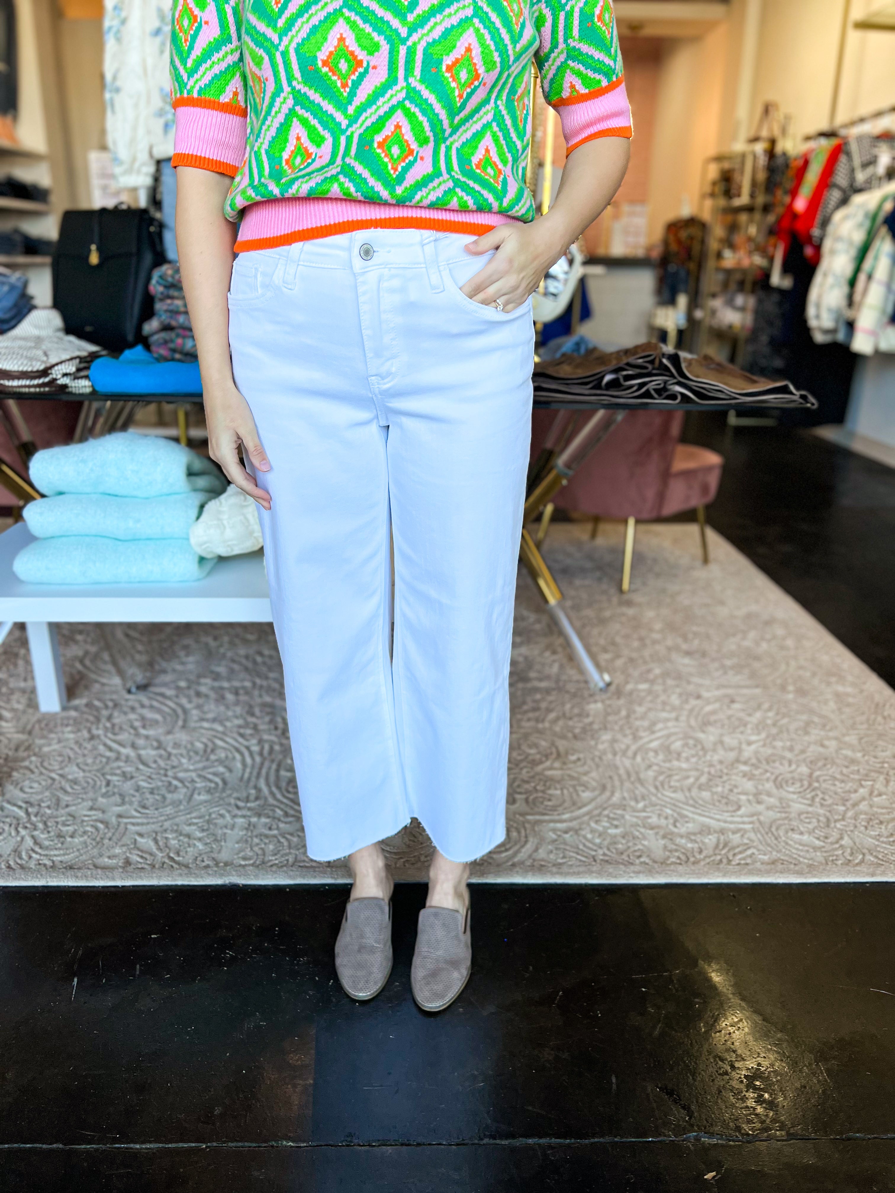 Vervet HigH Rise Cropped Wide Leg White Jeans-400 Pants-VEVERT BY FLYING MONKEY-July & June Women's Fashion Boutique Located in San Antonio, Texas