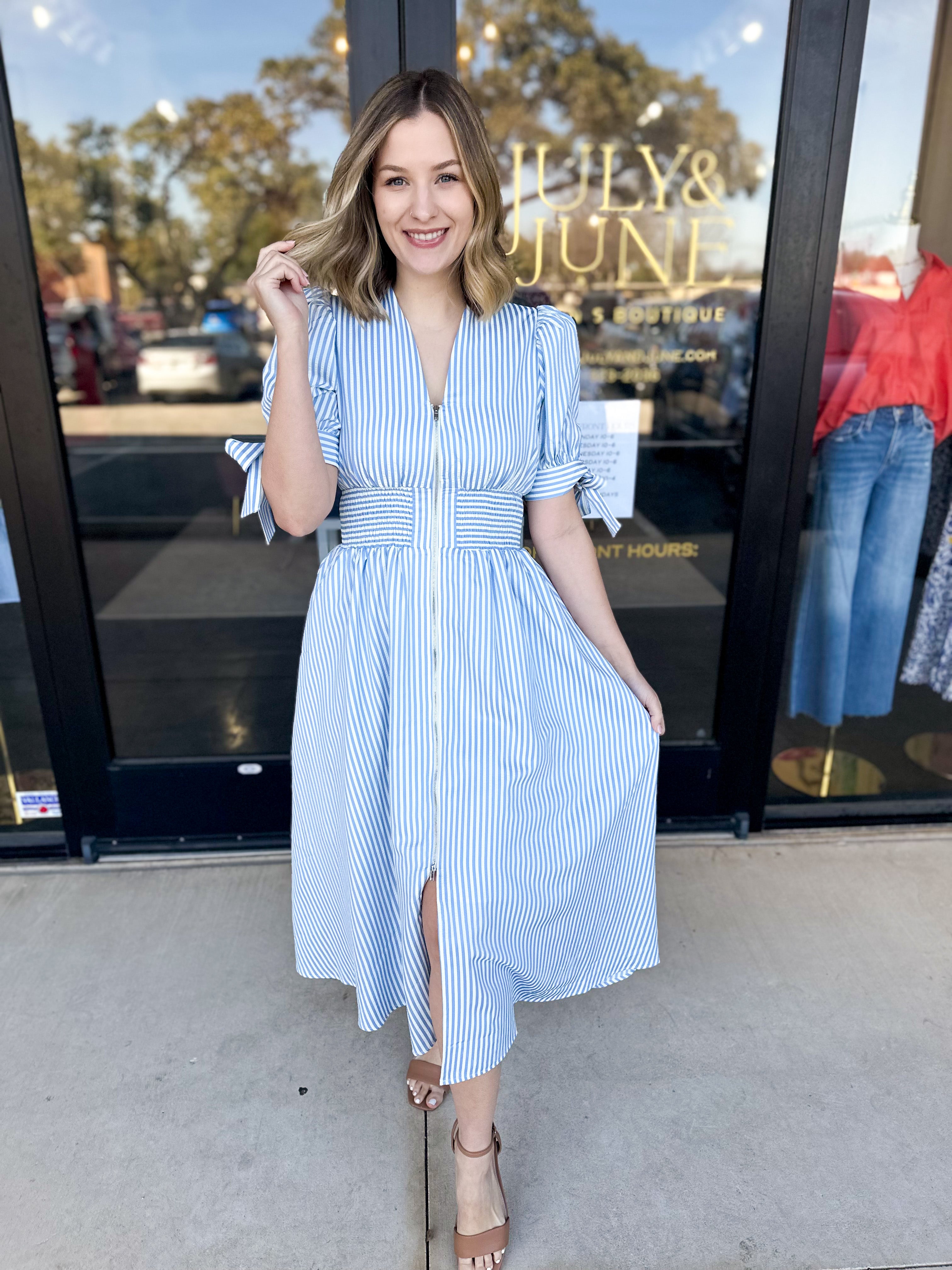 Springtime Sweetness Midi Dress - Light Blue-500 Midi-ENTRO-July & June Women's Fashion Boutique Located in San Antonio, Texas