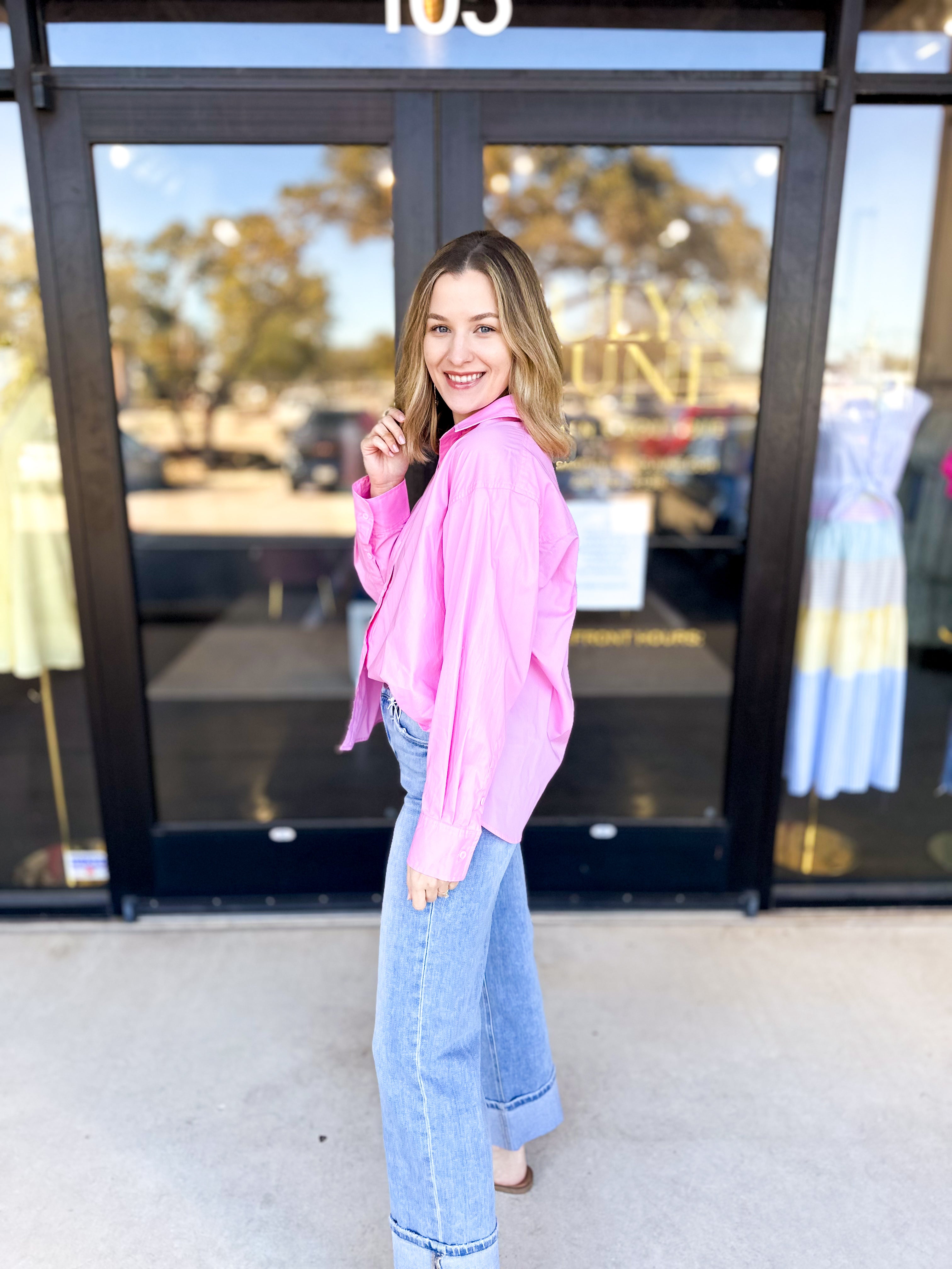 Your Best Friend Button Down Blouse - Pink-200 Fashion Blouses-SKIES ARE BLUE-July & June Women's Fashion Boutique Located in San Antonio, Texas