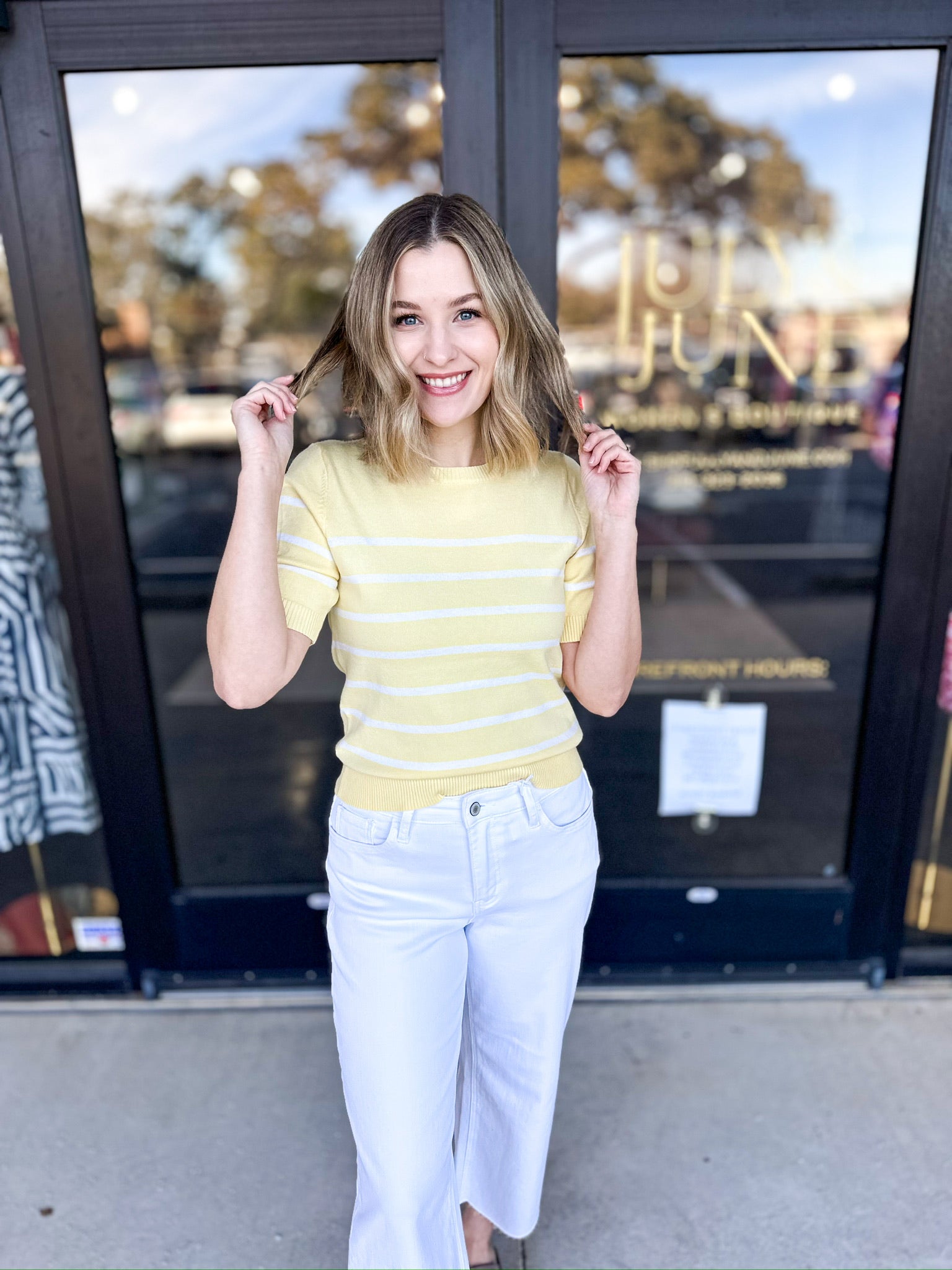 Springtime Short Sleeve Sweater Top - Lemon-230 Sweaters/Cardis-ALLIE ROSE-July & June Women's Fashion Boutique Located in San Antonio, Texas