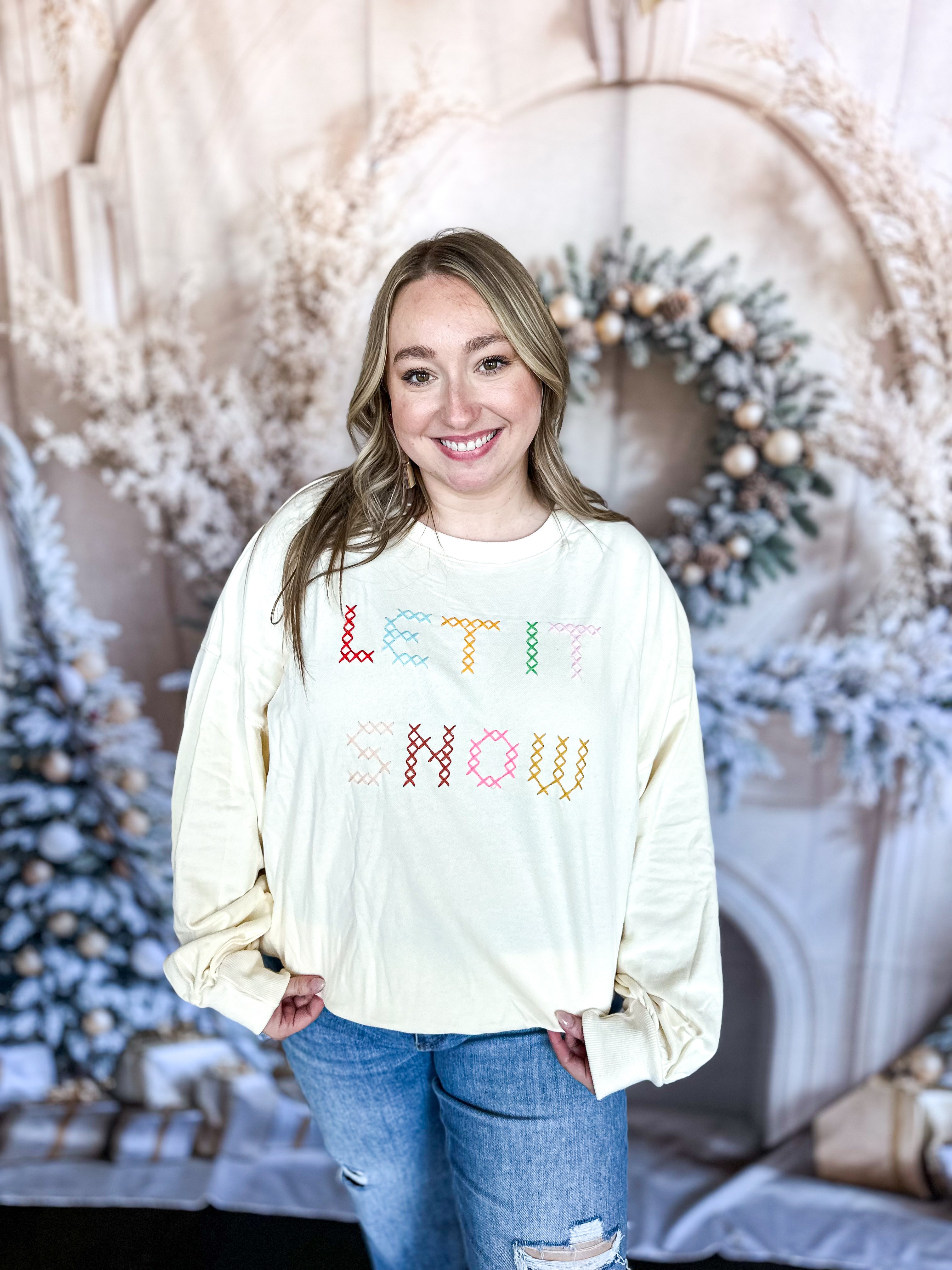 Let It Snow Pullover Top-210 Casual Blouses-FANTASTIC FAWN-July & June Women's Fashion Boutique Located in San Antonio, Texas