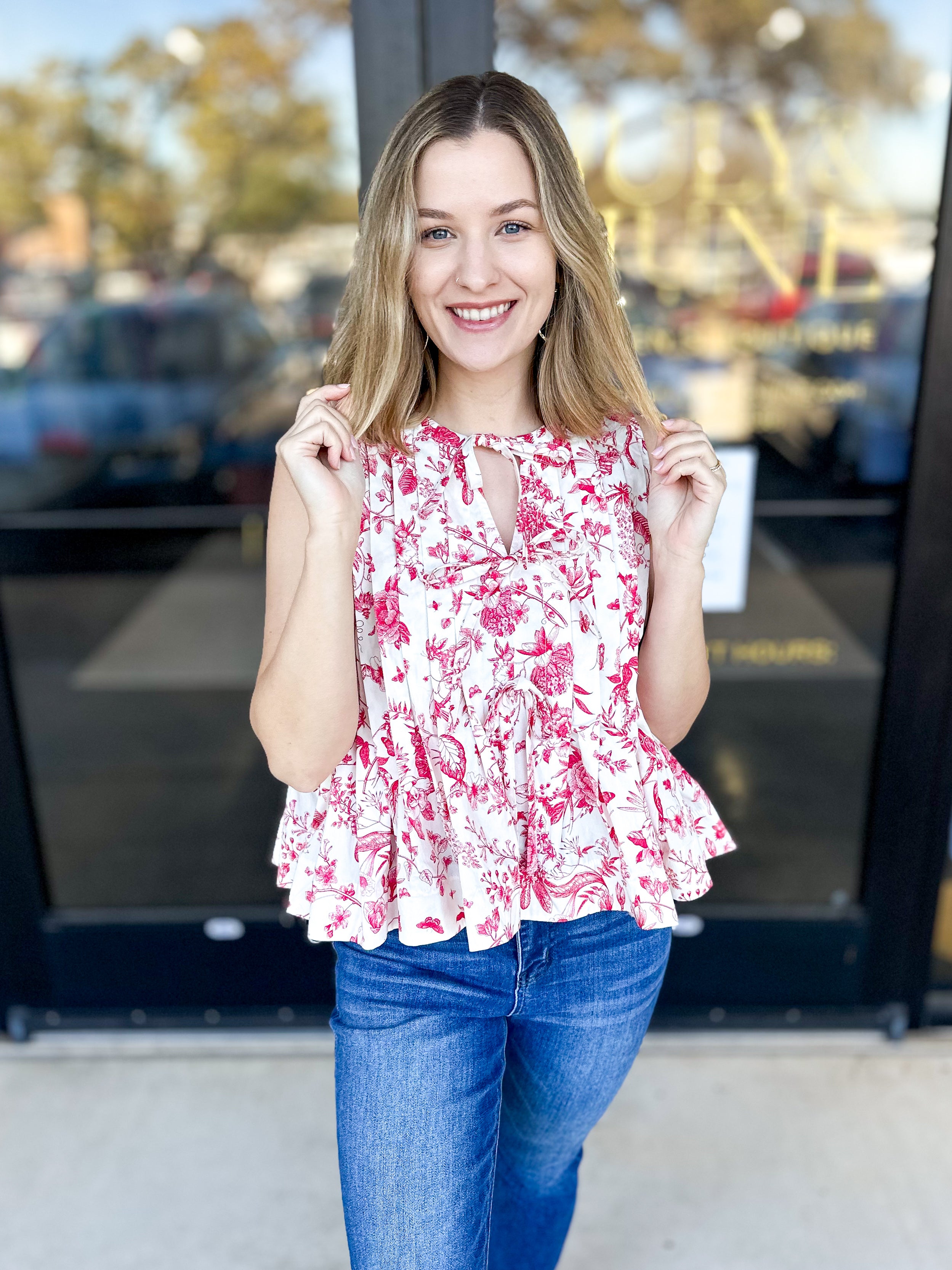 Magenta Toile Tank-200 Fashion Blouses-ENTRO-July & June Women's Fashion Boutique Located in San Antonio, Texas