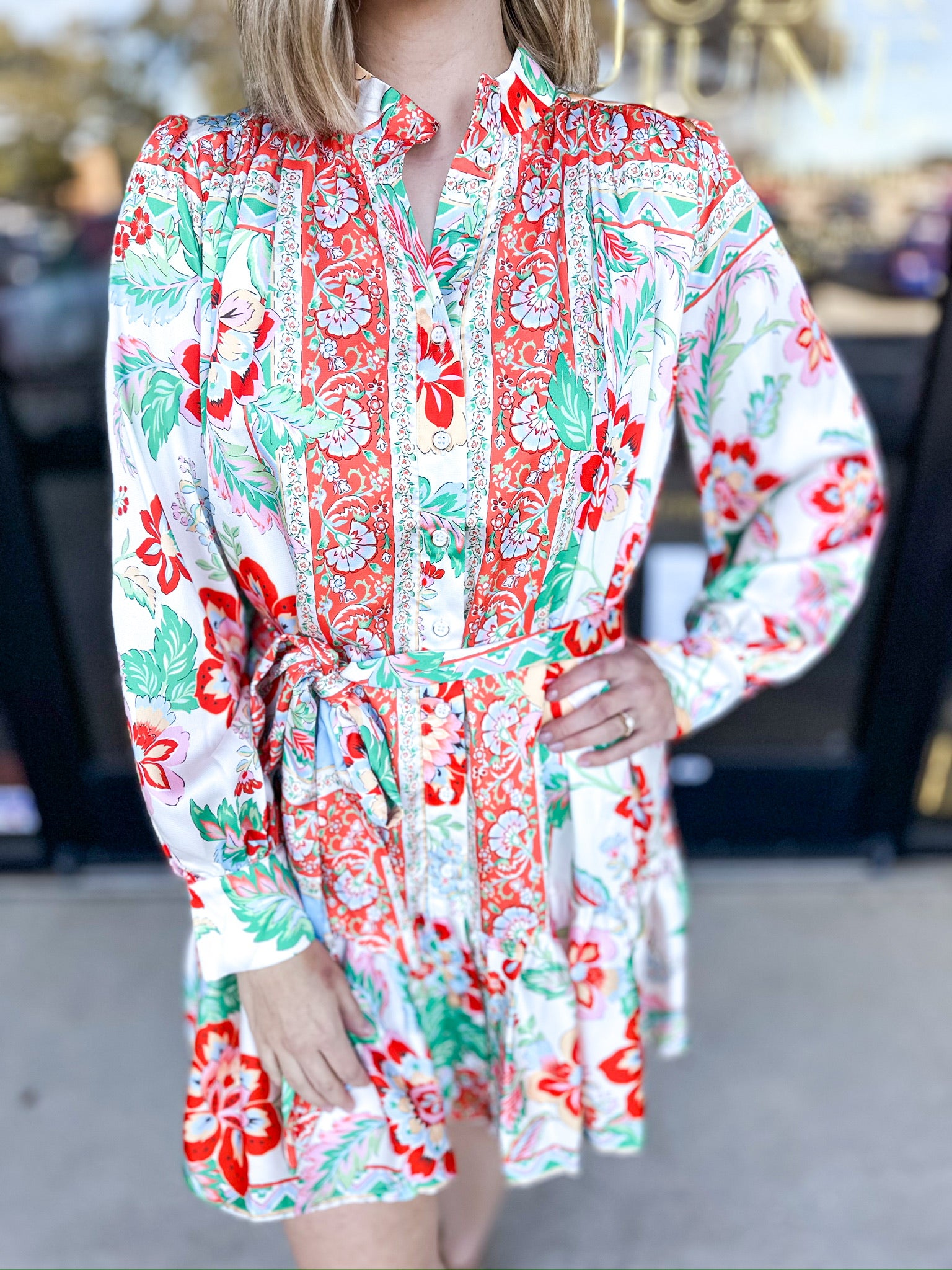 Tangerine Orange Florals Mini Dress-510 Mini-FATE-July & June Women's Fashion Boutique Located in San Antonio, Texas