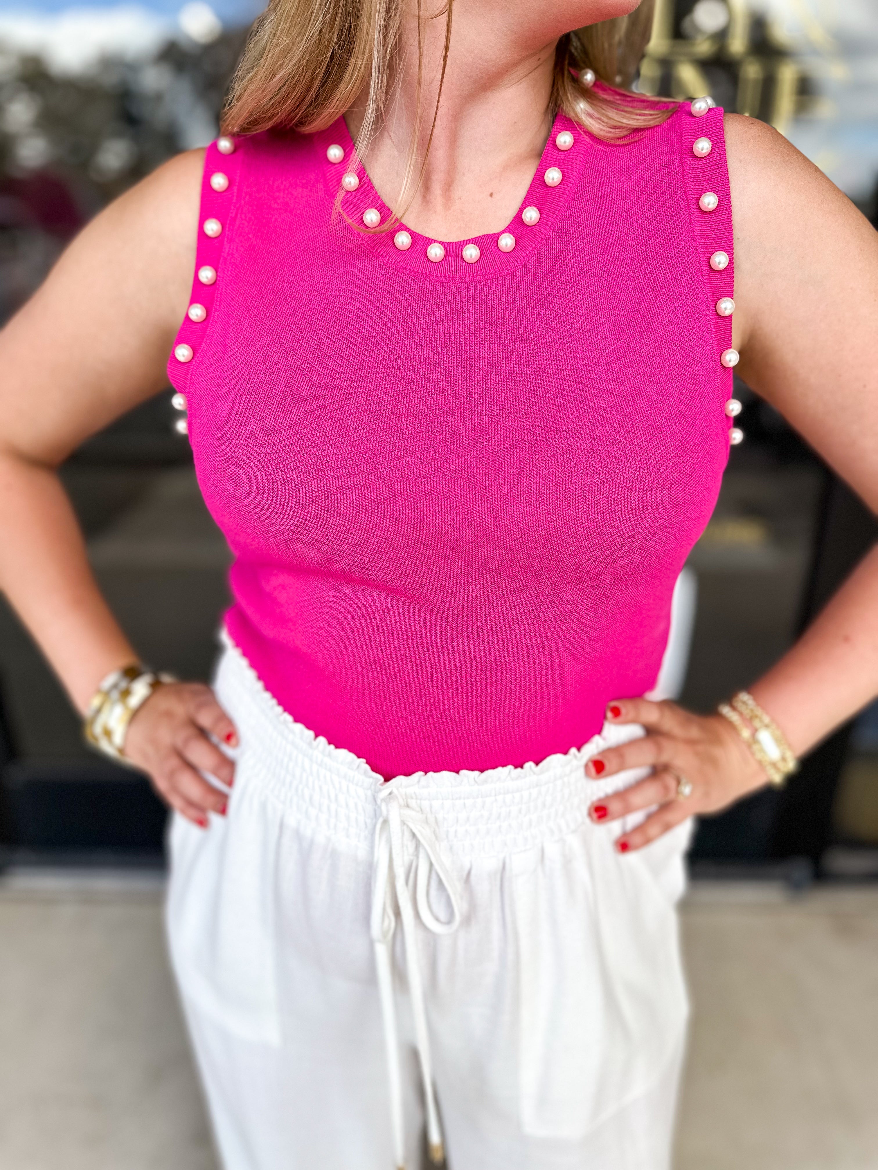 Audrey Pearl Sweater Top - Pink-200 Fashion Blouses-ENTRO-July & June Women's Fashion Boutique Located in San Antonio, Texas