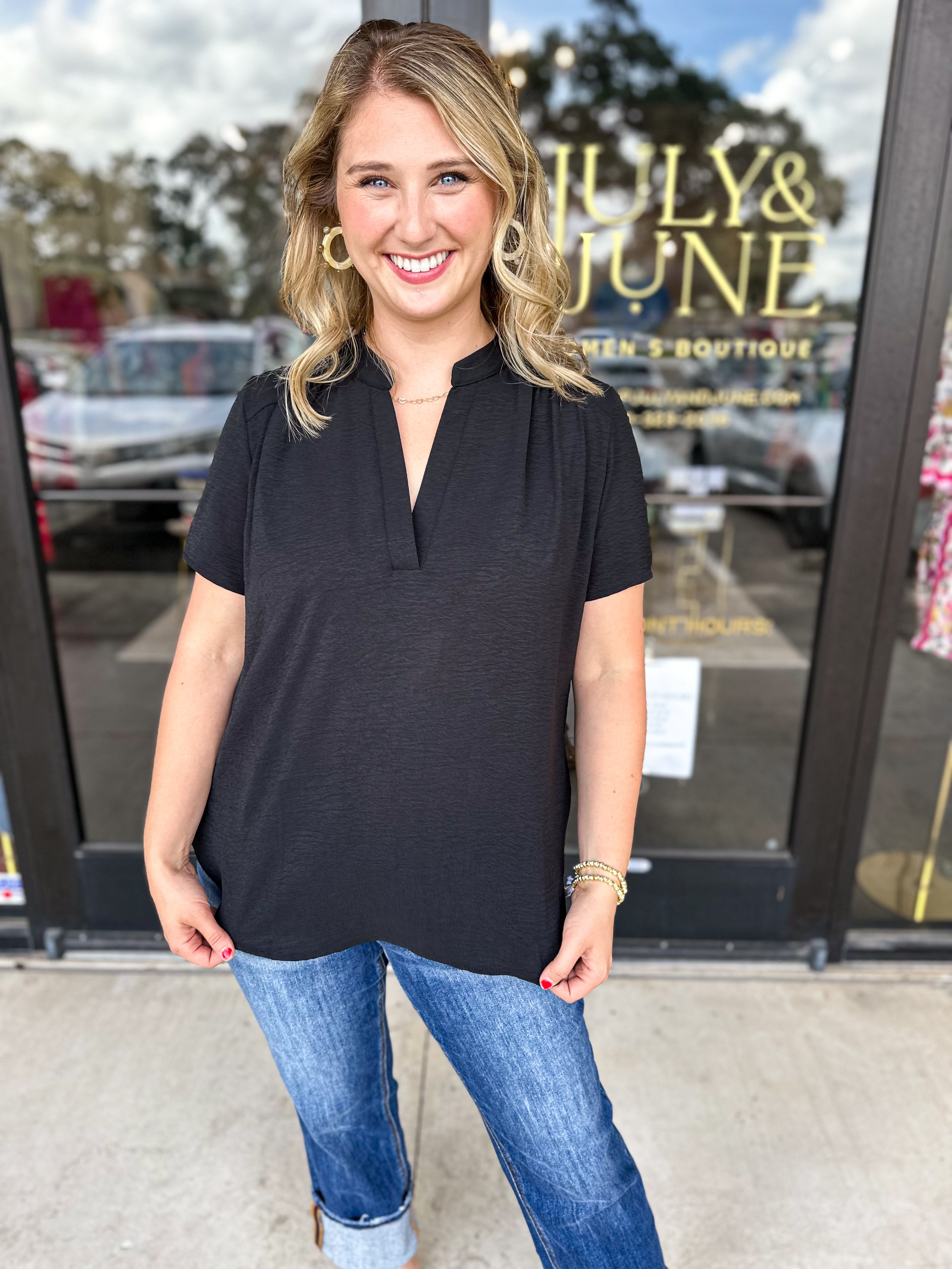 The Classic Cut Blouse - Black-200 Fashion Blouses-ENTRO-July & June Women's Fashion Boutique Located in San Antonio, Texas