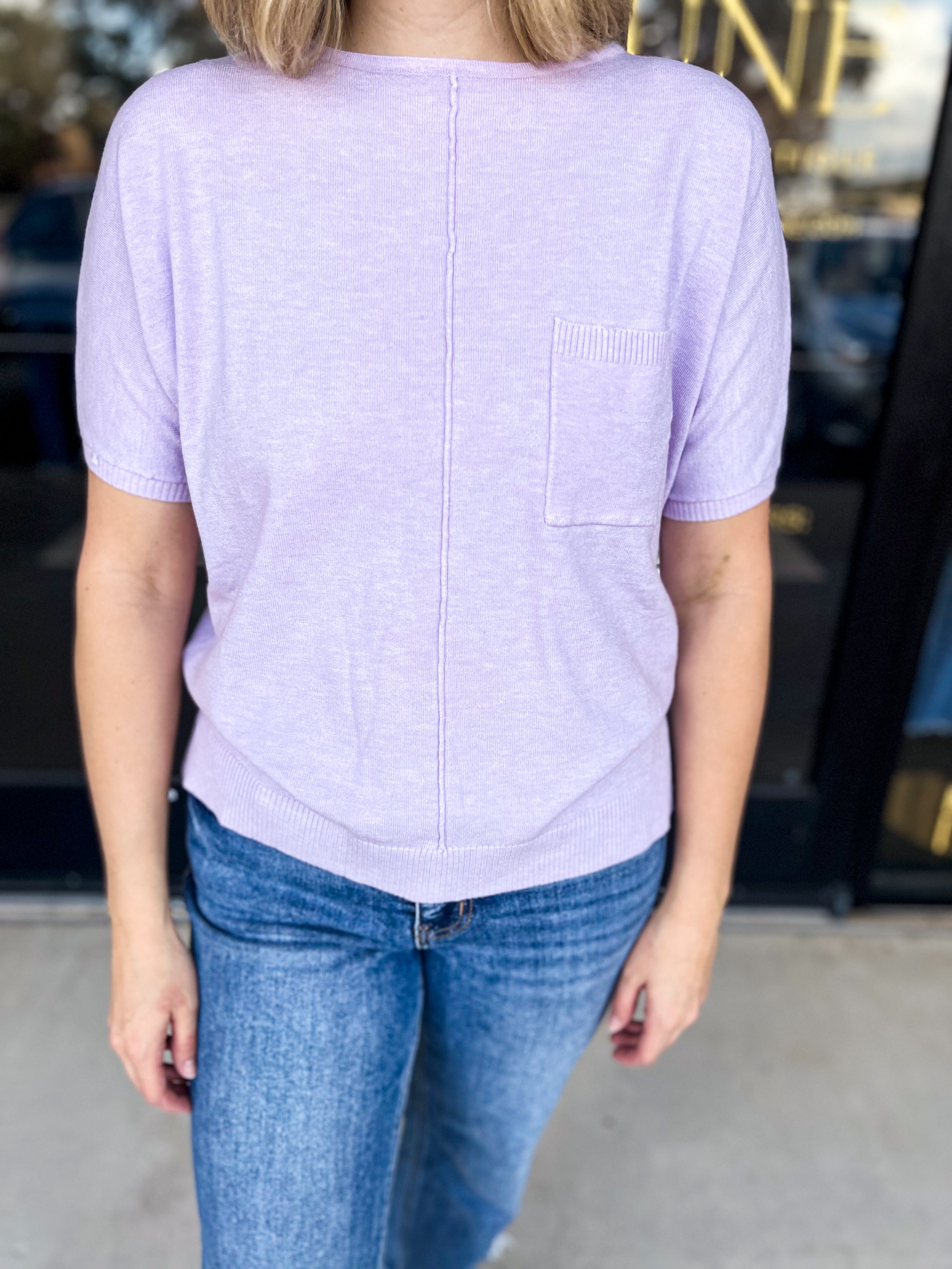 Comfy Pocket Sweater Tee - Lavender-200 Fashion Blouses-ALLIE ROSE-July & June Women's Fashion Boutique Located in San Antonio, Texas