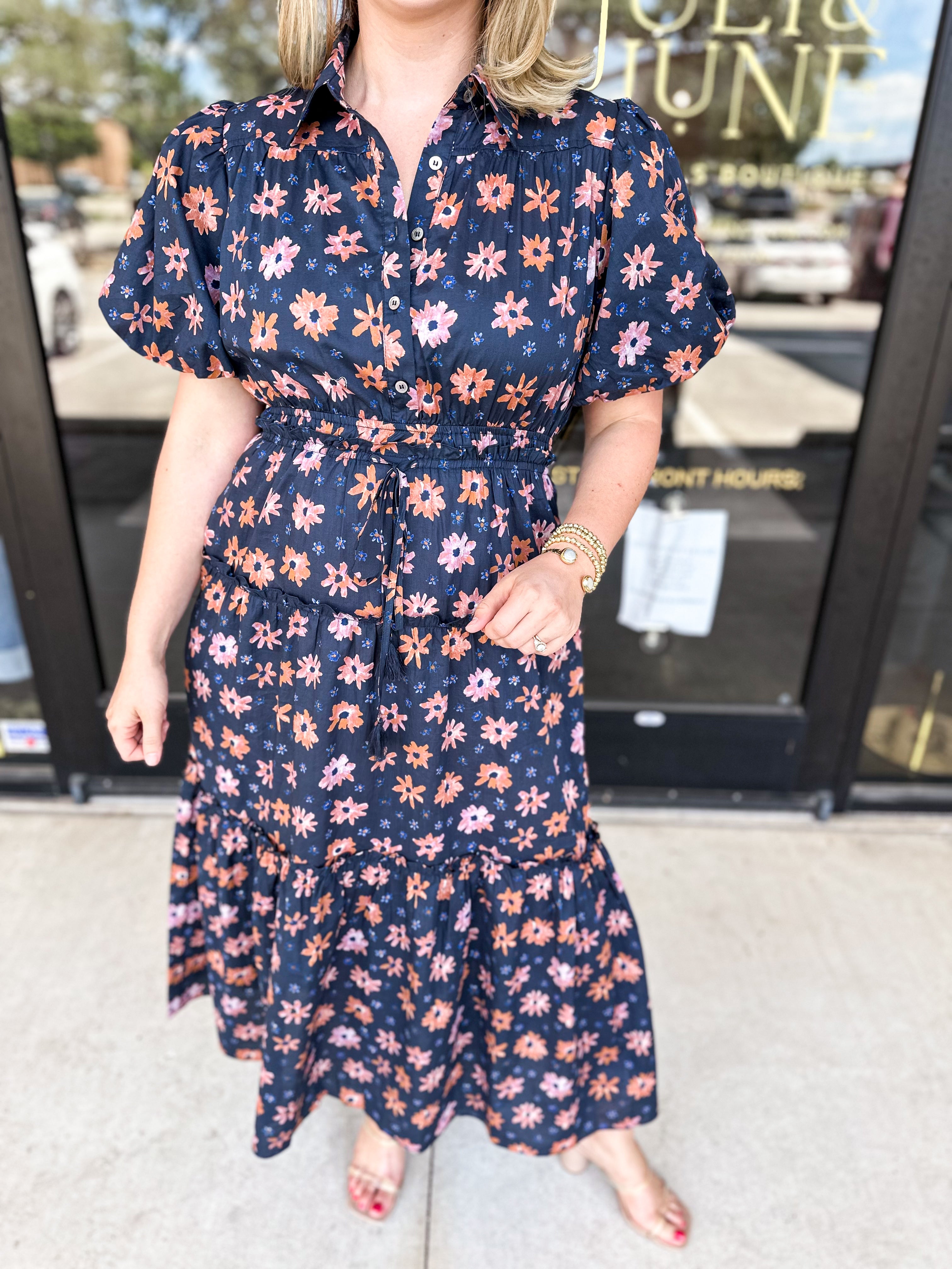 Navy Floral Maxi Dress-500 Midi-PINCH-July & June Women's Fashion Boutique Located in San Antonio, Texas