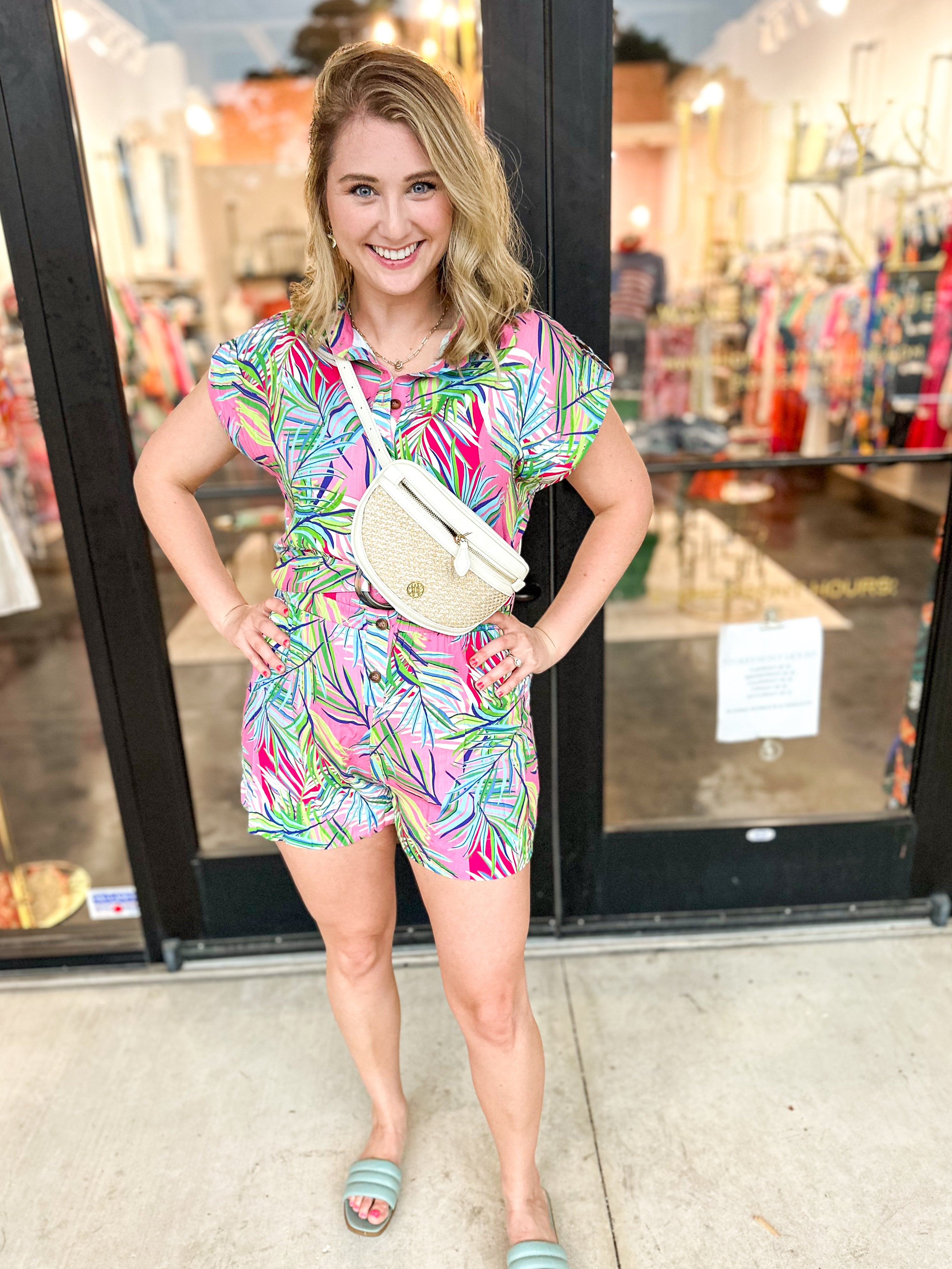 Multi Palm Romper-510 Mini-FATE-July & June Women's Fashion Boutique Located in San Antonio, Texas