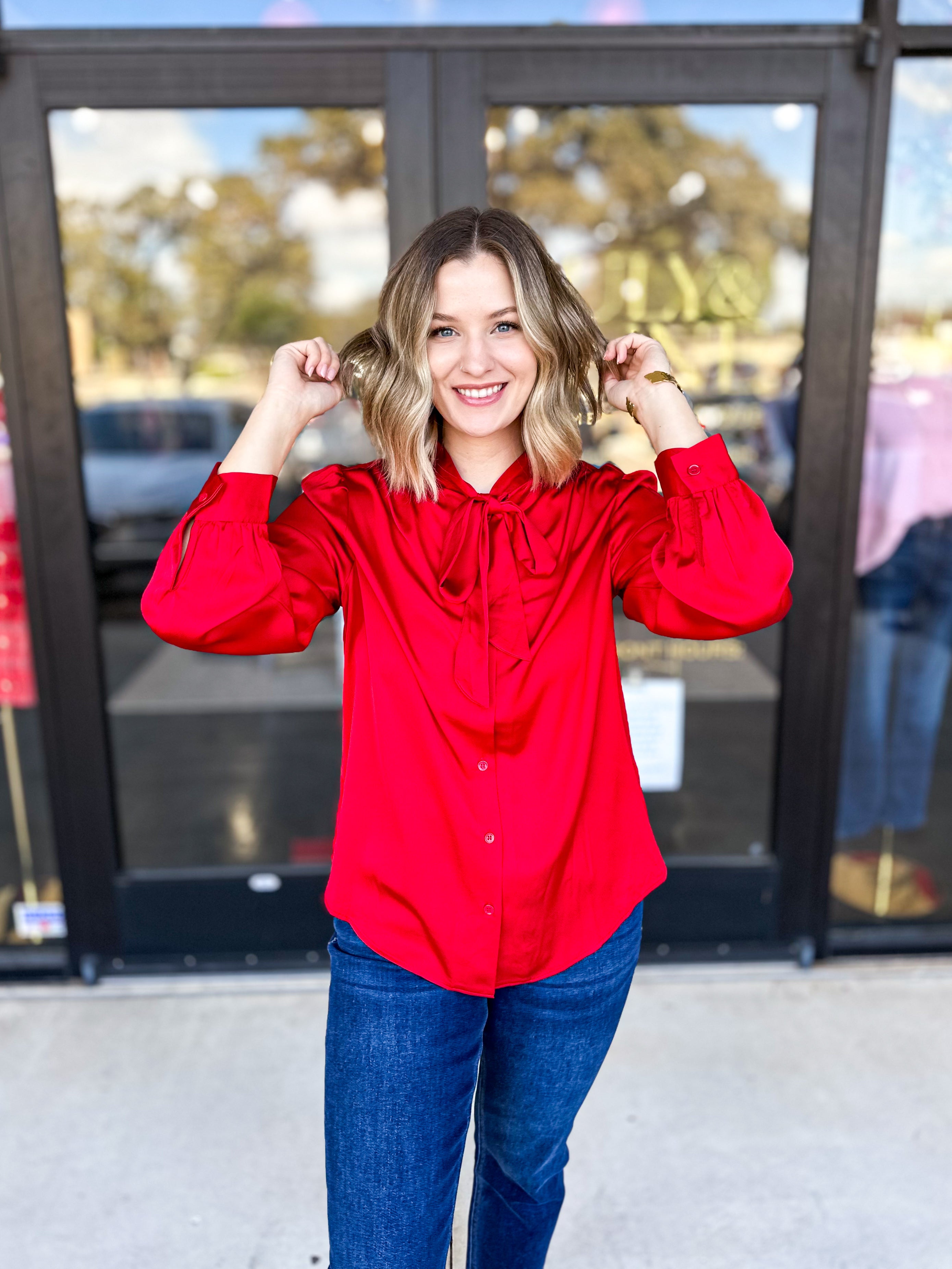 Happy Hour Blouse - Red-200 Fashion Blouses-SKIES ARE BLUE-July & June Women's Fashion Boutique Located in San Antonio, Texas