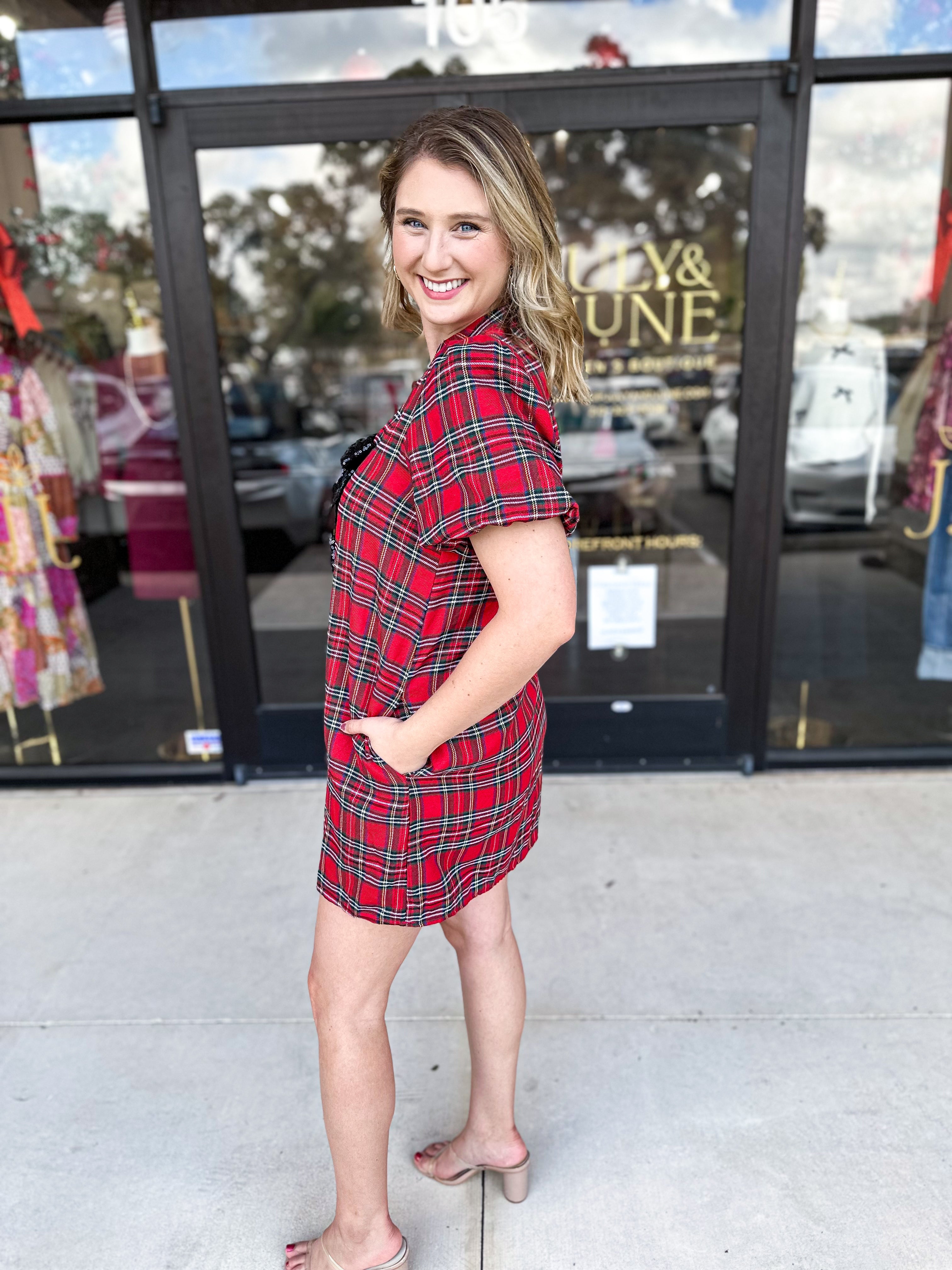 The Classy Christmas Mini Dress-510 Mini-ENTRO-July & June Women's Fashion Boutique Located in San Antonio, Texas