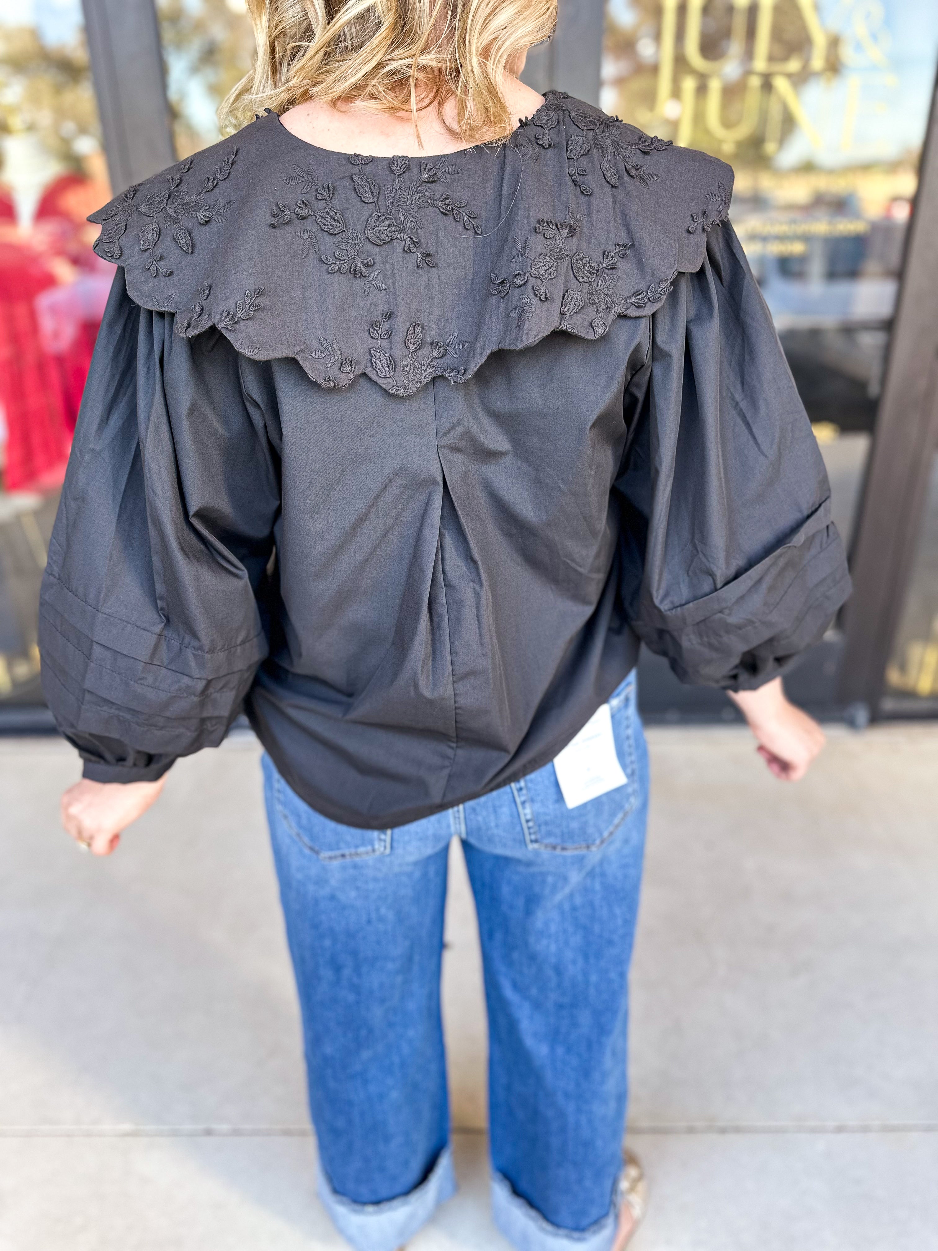 Lace Peter Pan Collar Blouse - Black-200 Fashion Blouses-ENTRO-July & June Women's Fashion Boutique Located in San Antonio, Texas