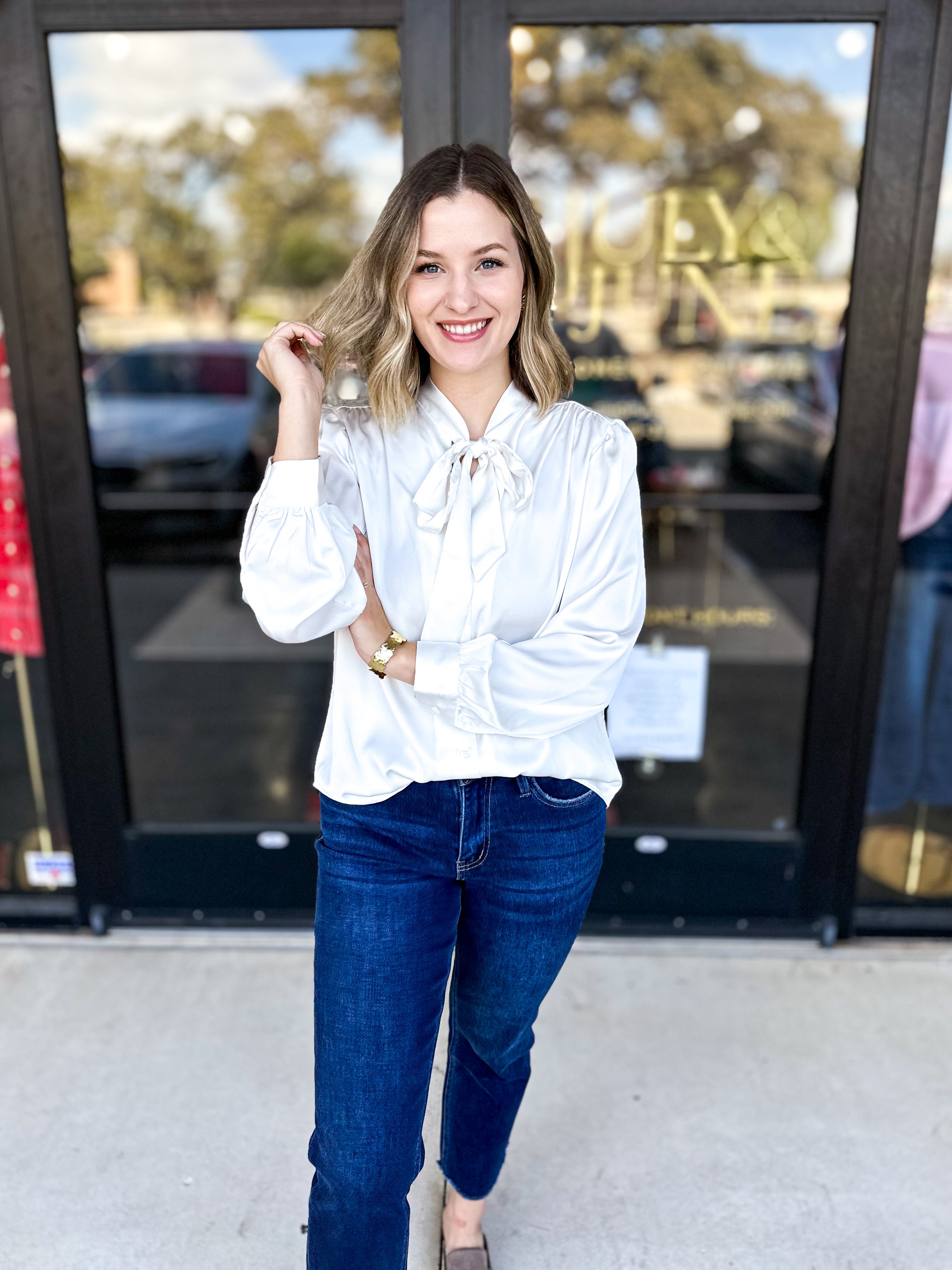 Happy Hour Blouse - Ivory-200 Fashion Blouses-SKIES ARE BLUE-July & June Women's Fashion Boutique Located in San Antonio, Texas