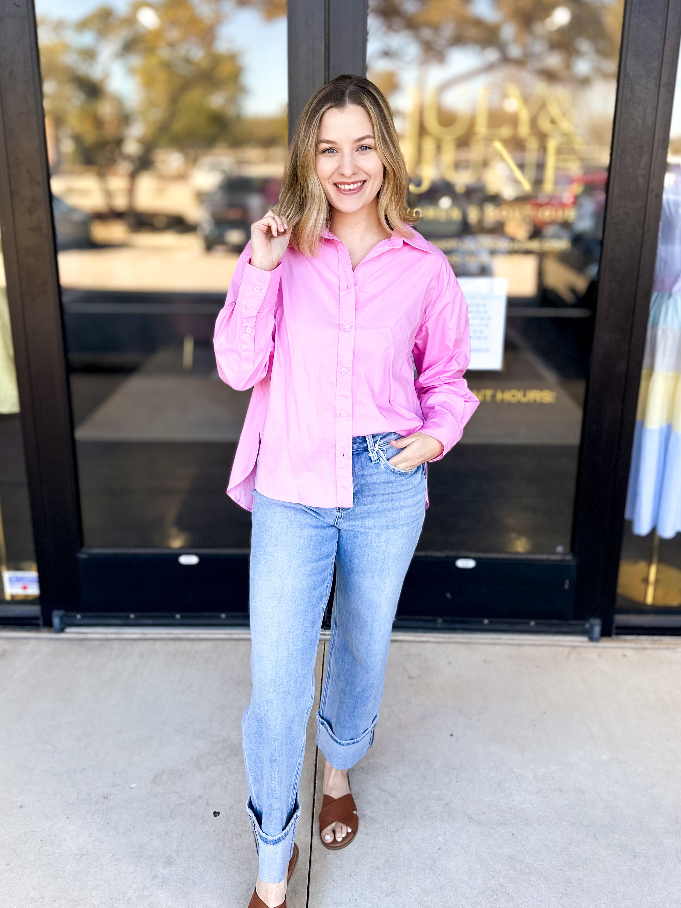 Your Best Friend Button Down Blouse - Pink-200 Fashion Blouses-SKIES ARE BLUE-July & June Women's Fashion Boutique Located in San Antonio, Texas