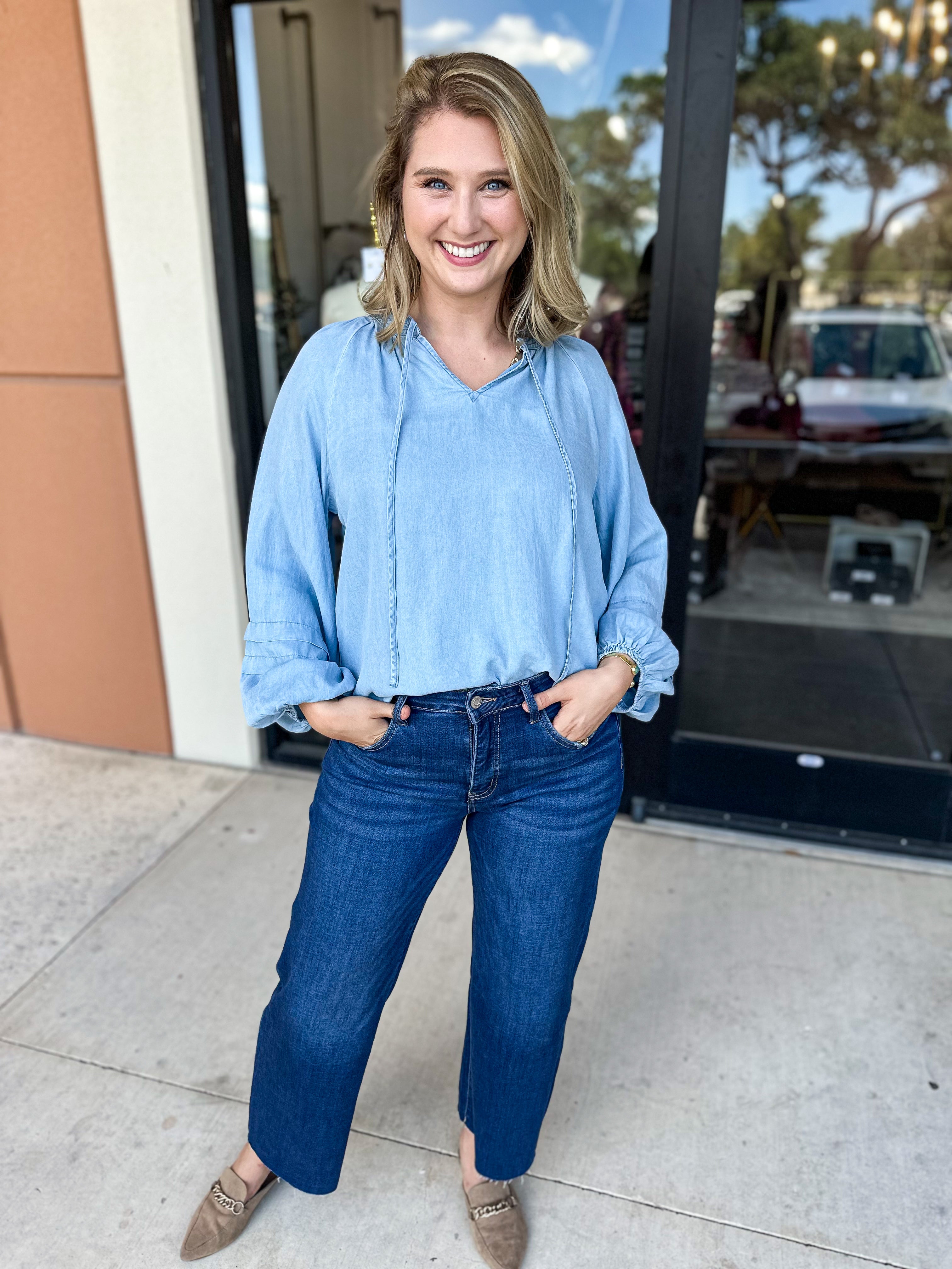 The Dreamy Denim Blouse-200 Fashion Blouses-FATE-July & June Women's Fashion Boutique Located in San Antonio, Texas