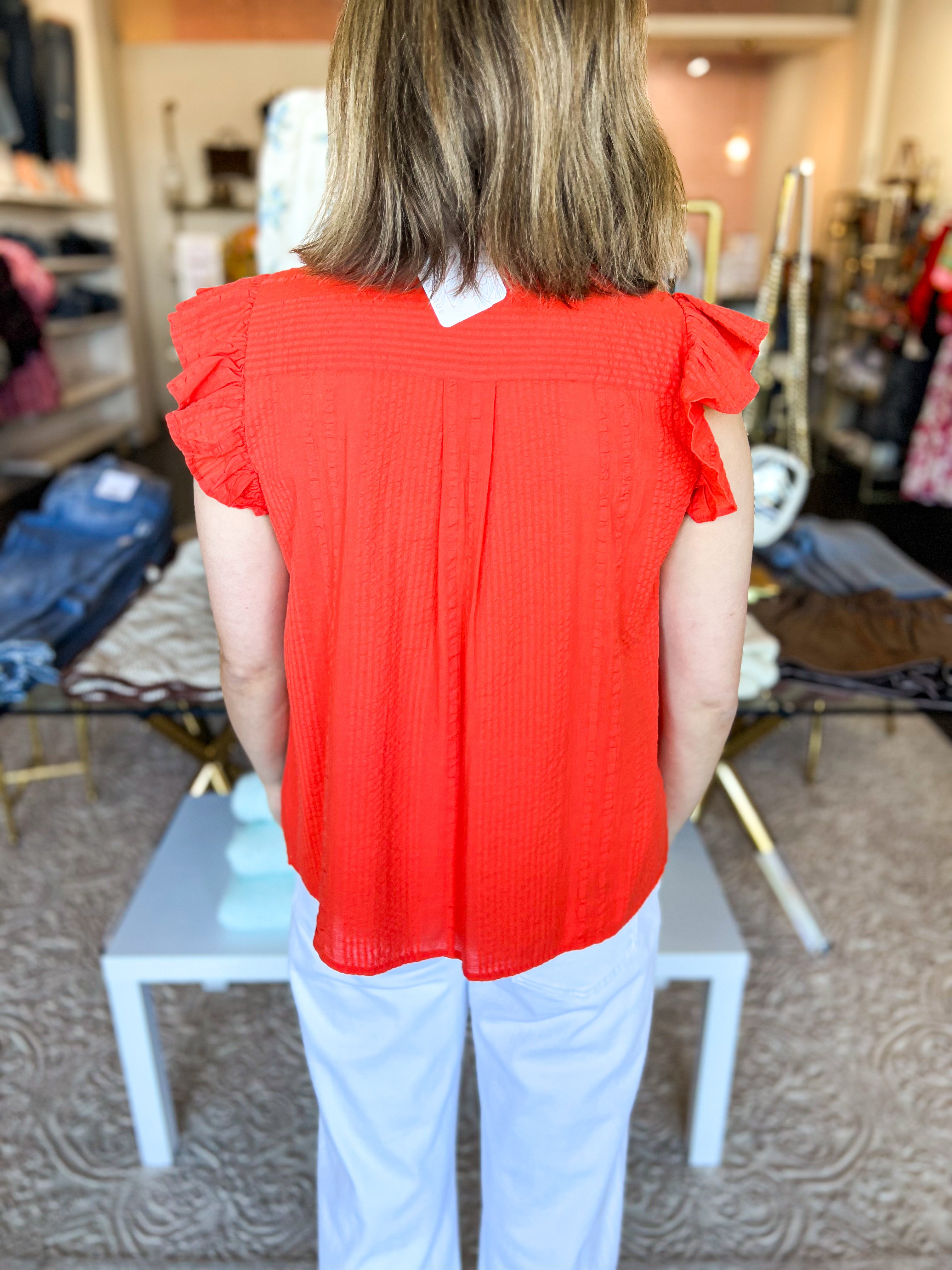 THML - Mallory Blouse - Bold Tangerine-200 Fashion Blouses-THML-July & June Women's Fashion Boutique Located in San Antonio, Texas