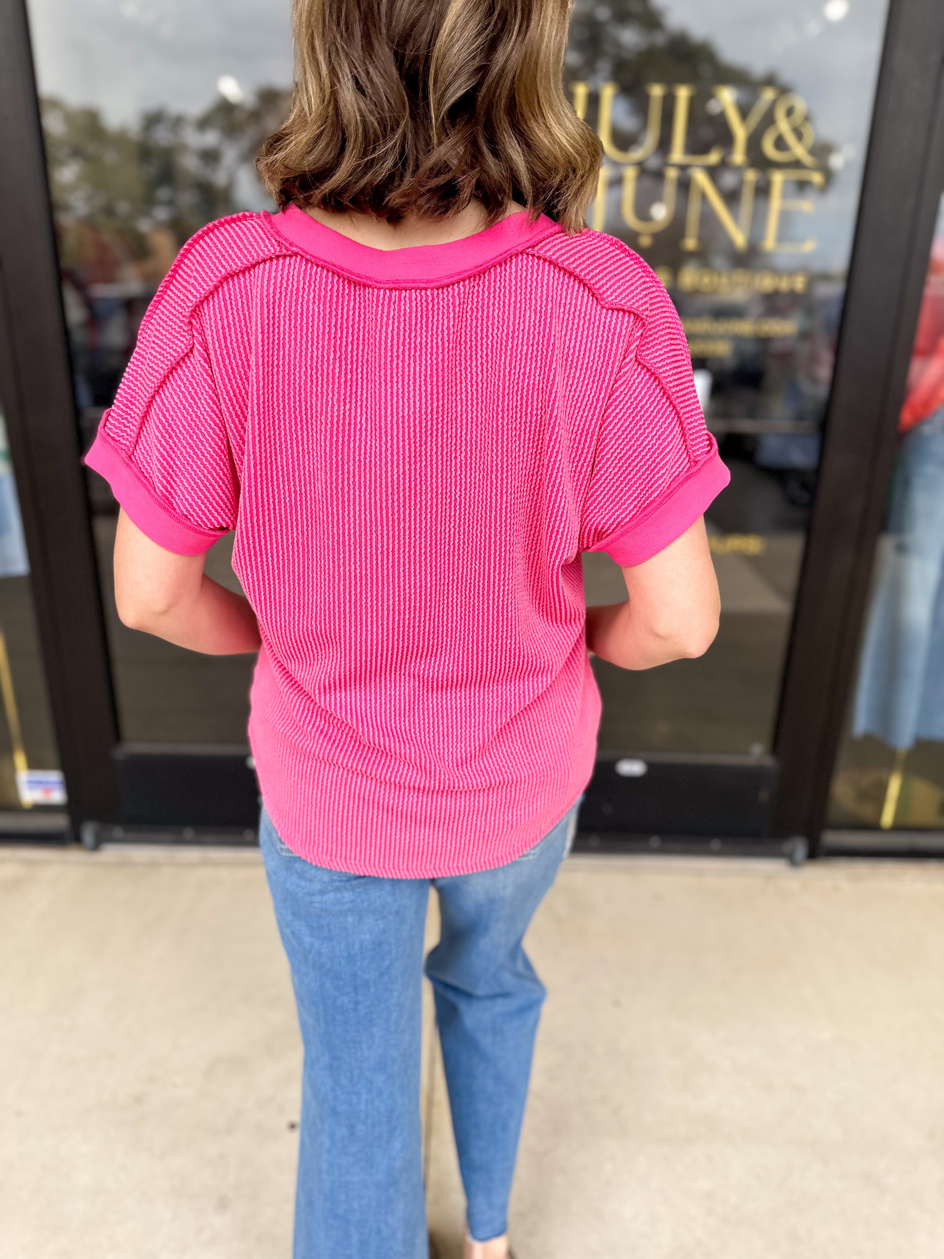 The Sadie Tee - Hot Pink-210 Casual Blouses-JODIFL-July & June Women's Fashion Boutique Located in San Antonio, Texas