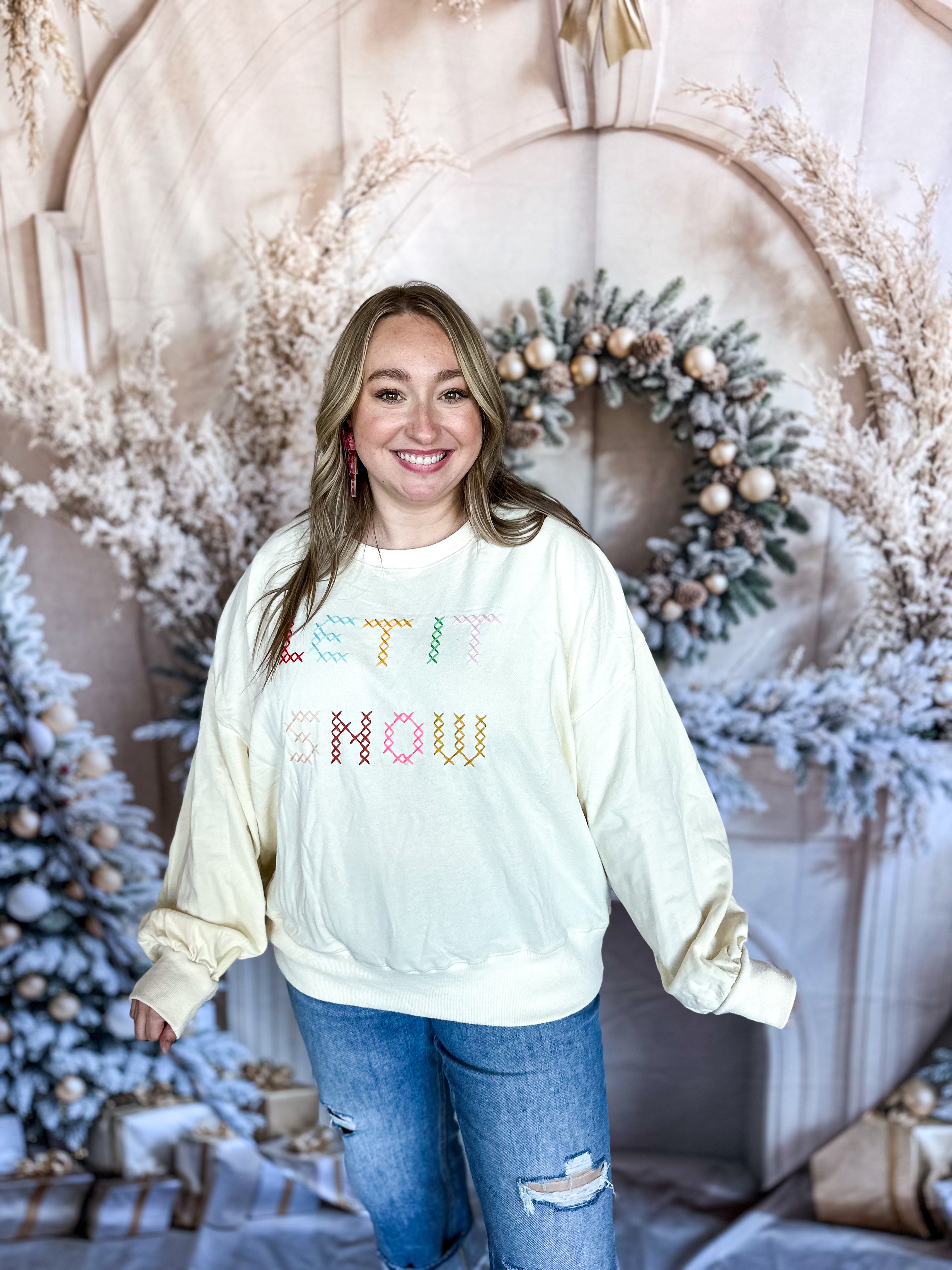 Let It Snow Pullover Top-210 Casual Blouses-FANTASTIC FAWN-July & June Women's Fashion Boutique Located in San Antonio, Texas