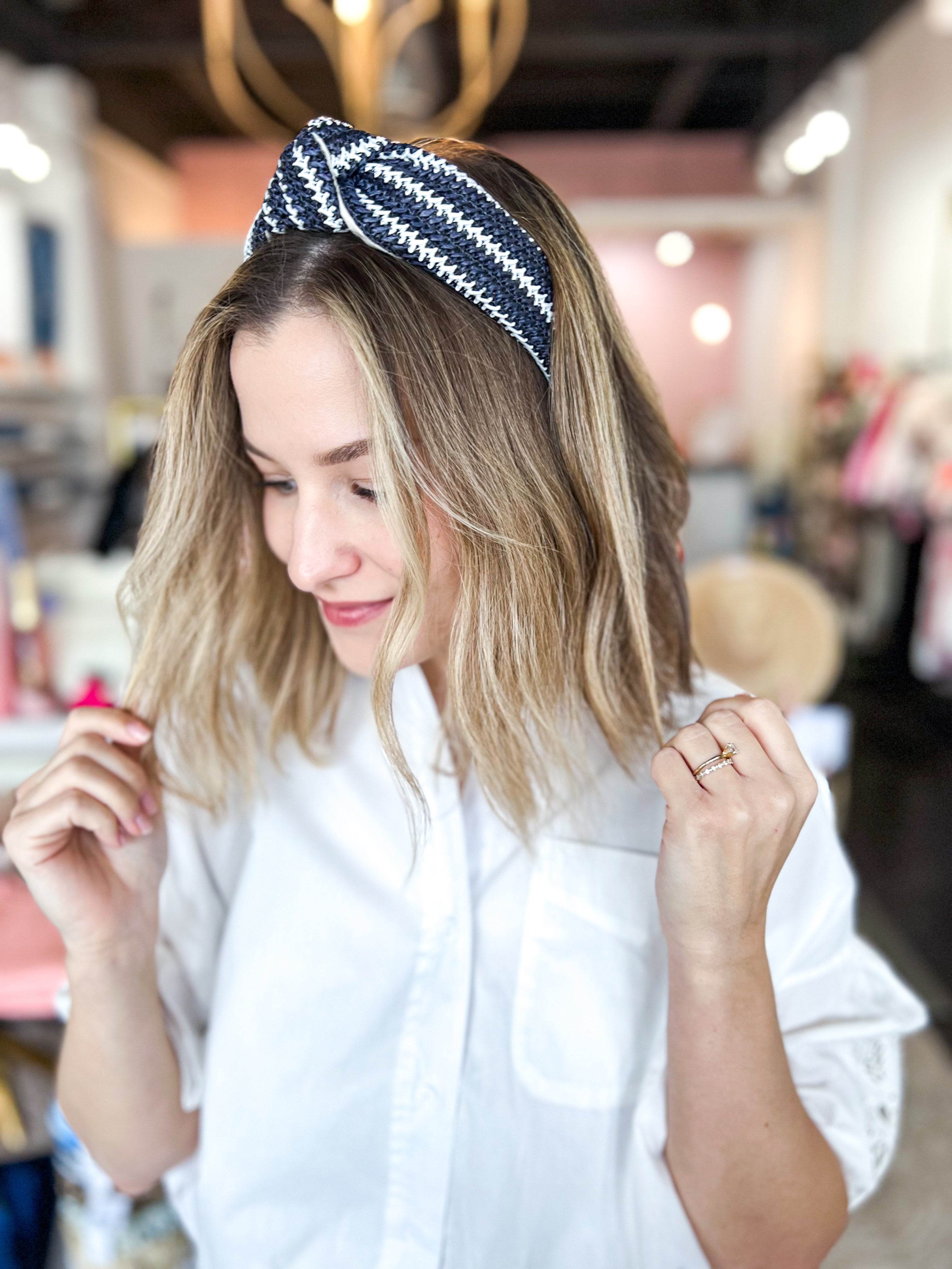 Woven Stripe Knotted Headband - Navy-130 ACCESSORIES-SHIRALEAH-July & June Women's Fashion Boutique Located in San Antonio, Texas