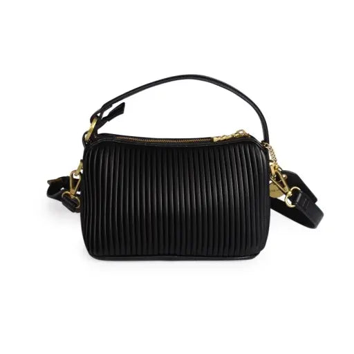 Pixe Mood - Ella Crossbody - Recycled Vegan Bag - Black Pleated-130 Accessories-PIXIE MOOD-July & June Women's Fashion Boutique Located in San Antonio, Texas