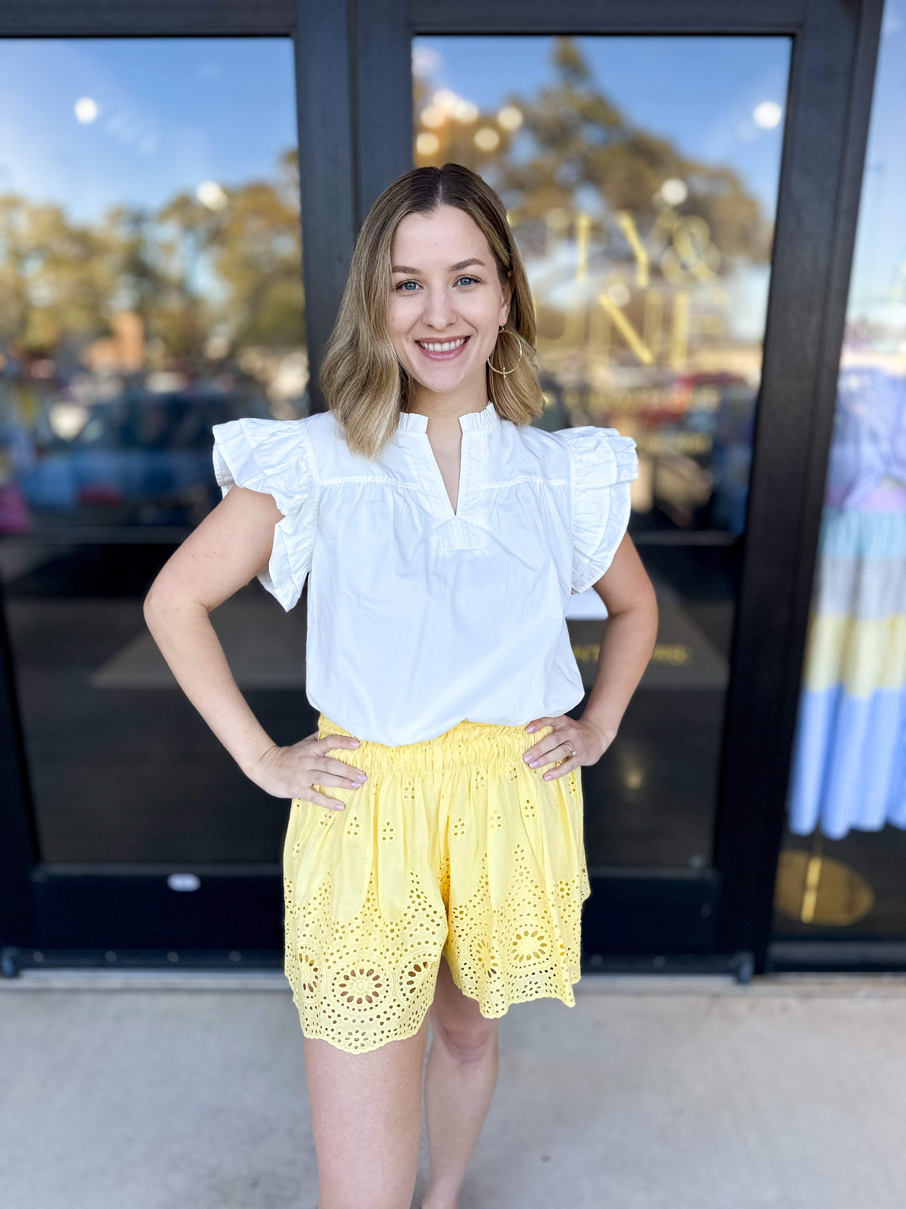 Feminine Crochet Shorts - Lemon-410 Shorts/Skirts-ENTRO-July & June Women's Fashion Boutique Located in San Antonio, Texas