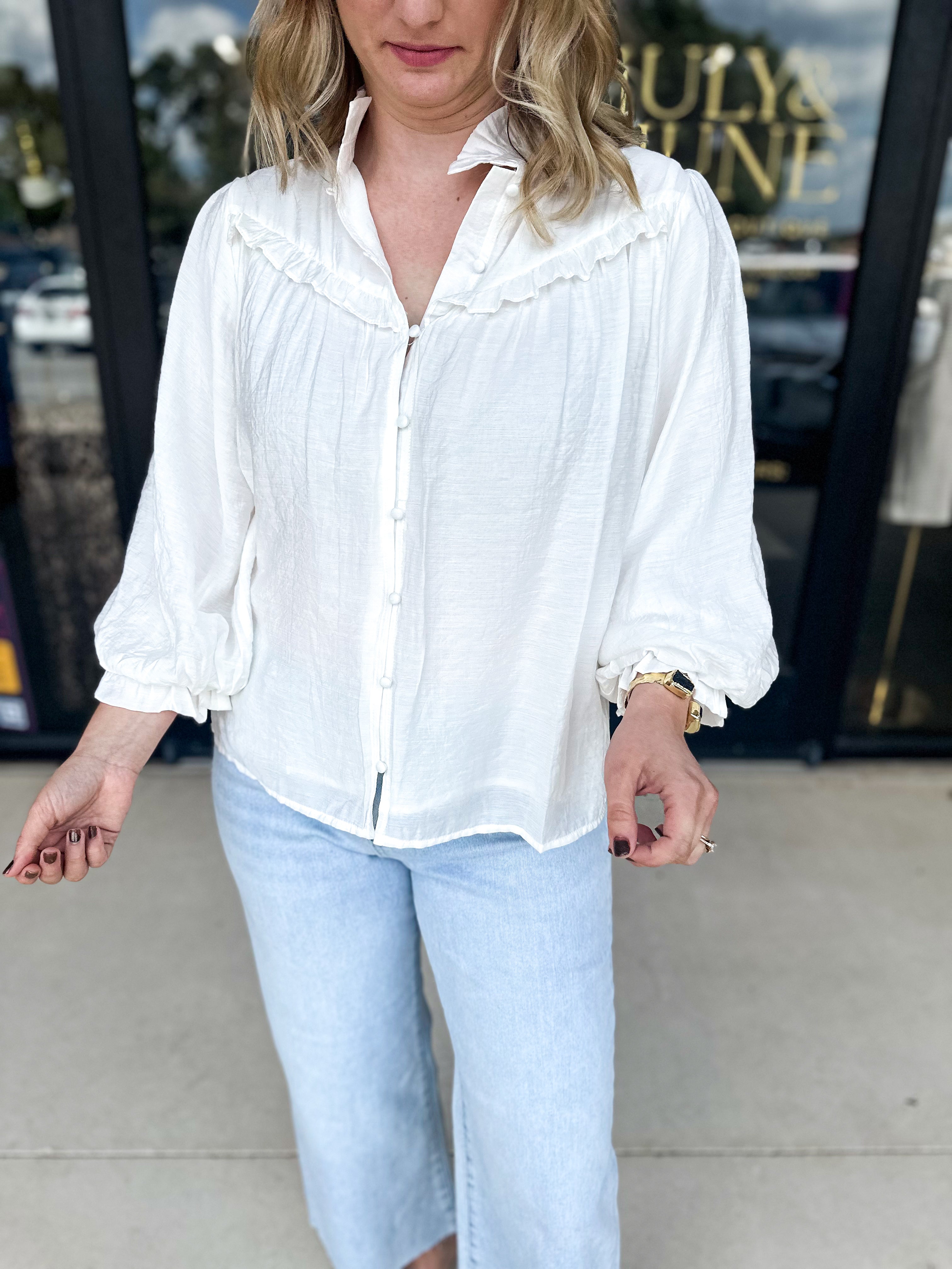 The Camille Blouse - White-200 Fashion Blouses-FATE-July & June Women's Fashion Boutique Located in San Antonio, Texas