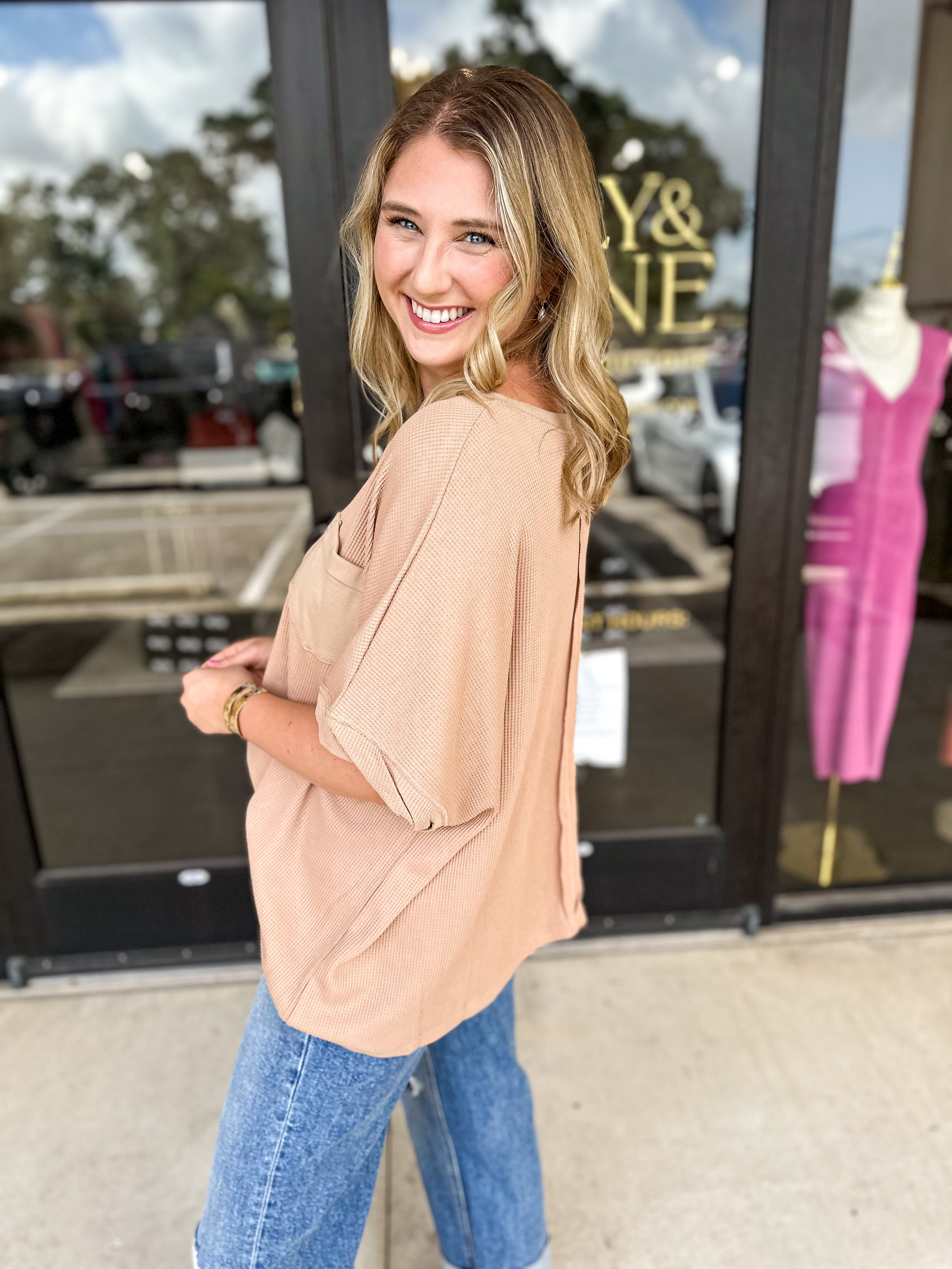 Mocha Casual Tee-210 Casual Blouses-FANTASTIC FAWN-July & June Women's Fashion Boutique Located in San Antonio, Texas