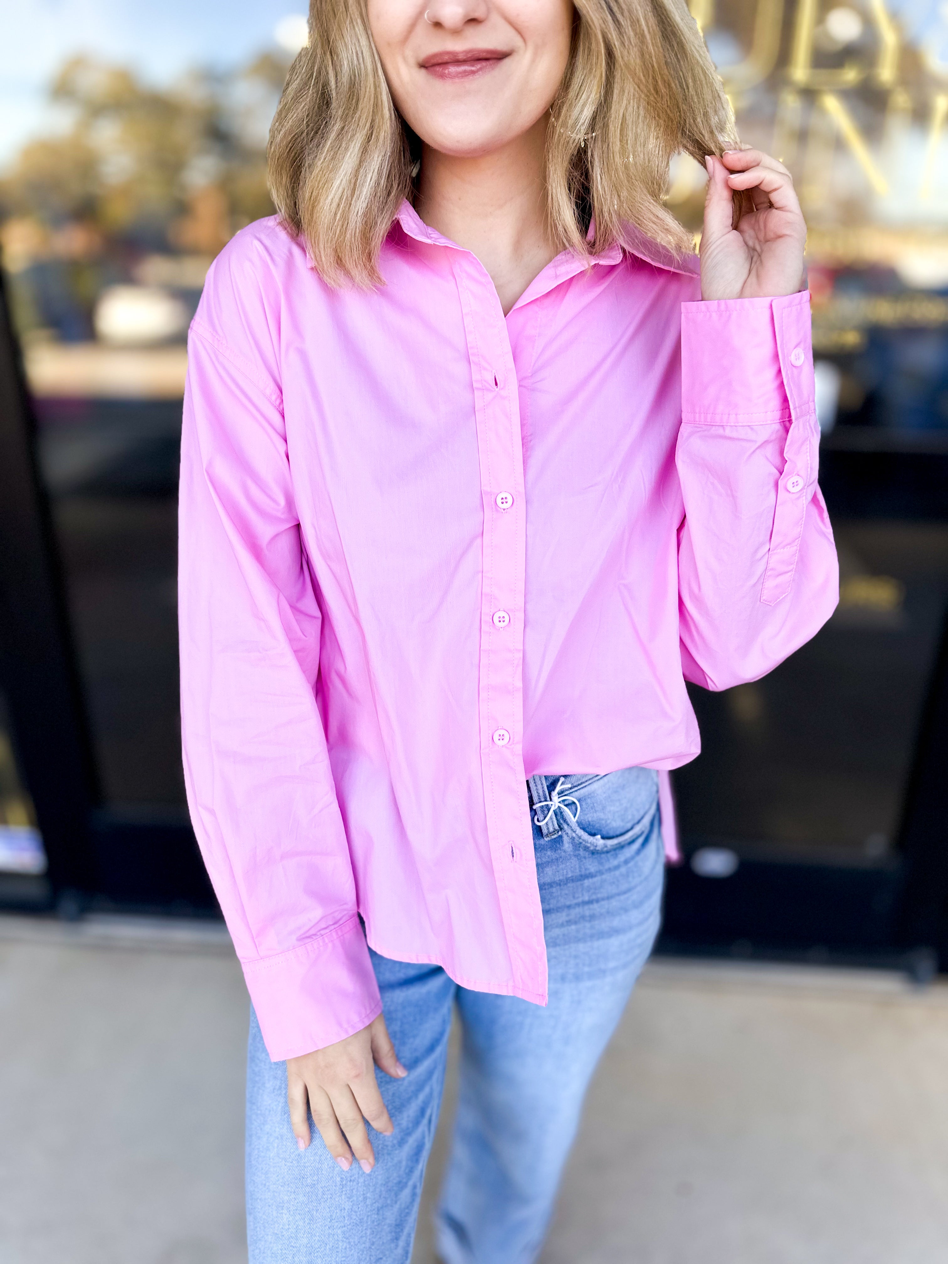 Your Best Friend Button Down Blouse - Pink-200 Fashion Blouses-SKIES ARE BLUE-July & June Women's Fashion Boutique Located in San Antonio, Texas