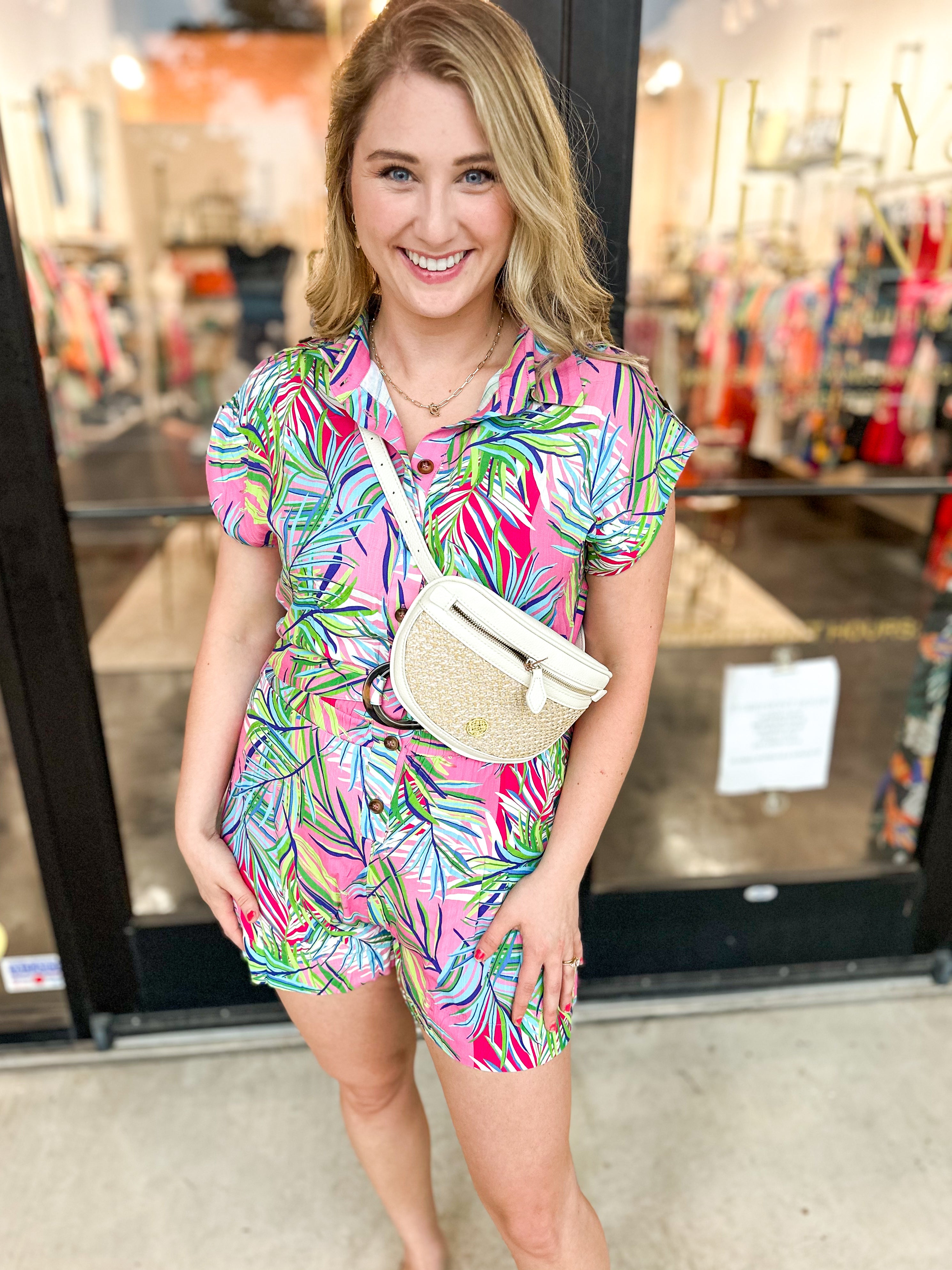 Multi Palm Romper-510 Mini-FATE-July & June Women's Fashion Boutique Located in San Antonio, Texas