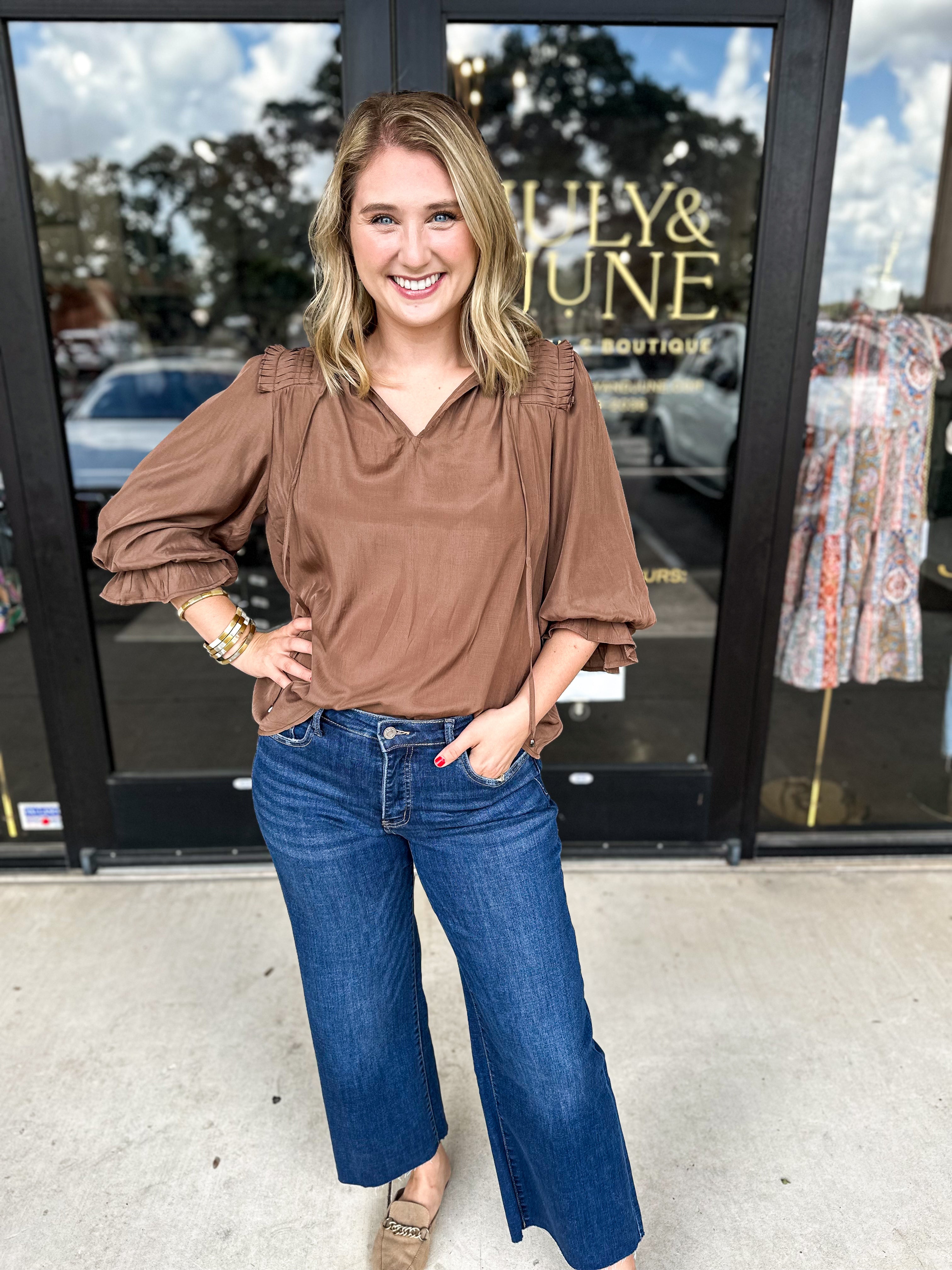 Falling For You Blouse - Mocha-200 Fashion Blouses-ENTRO-July & June Women's Fashion Boutique Located in San Antonio, Texas