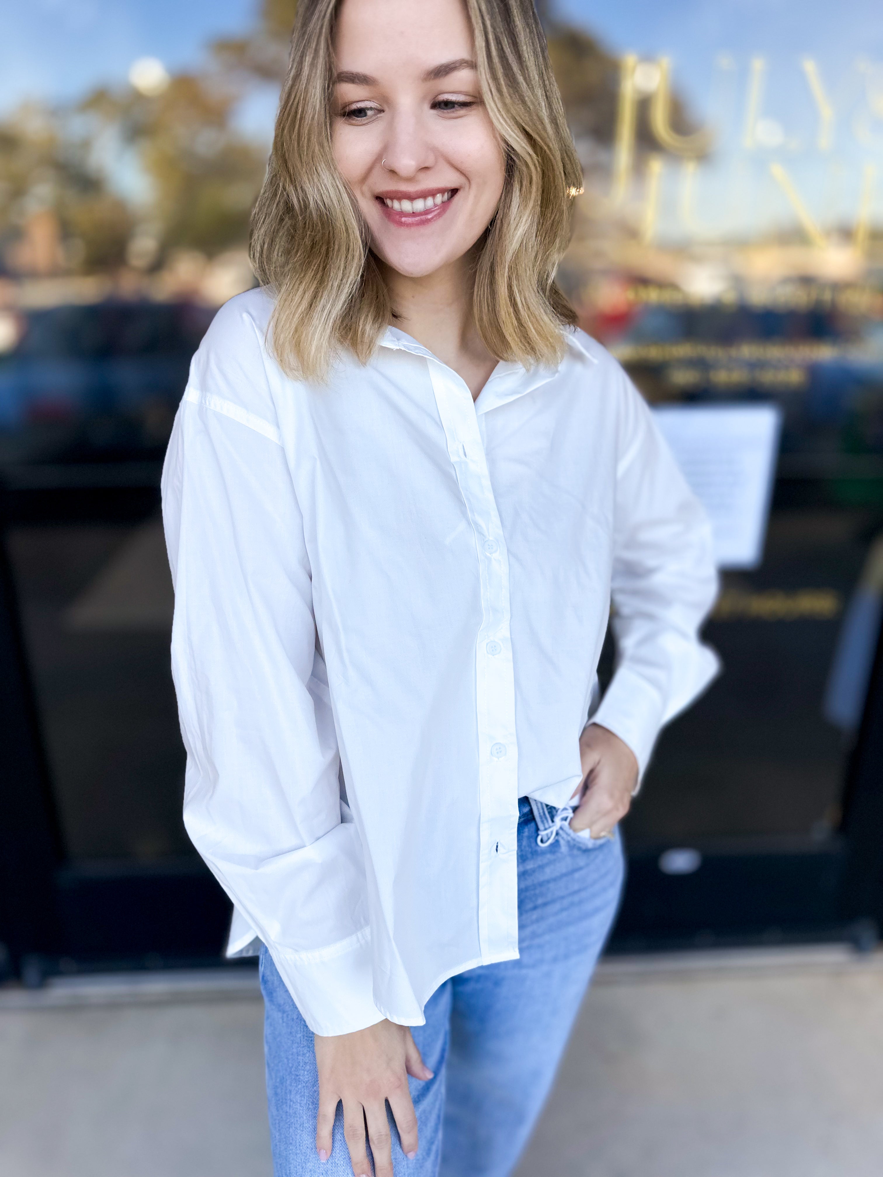 Your Best Friend Button Down Blouse - Ivory-200 Fashion Blouses-SKIES ARE BLUE-July & June Women's Fashion Boutique Located in San Antonio, Texas