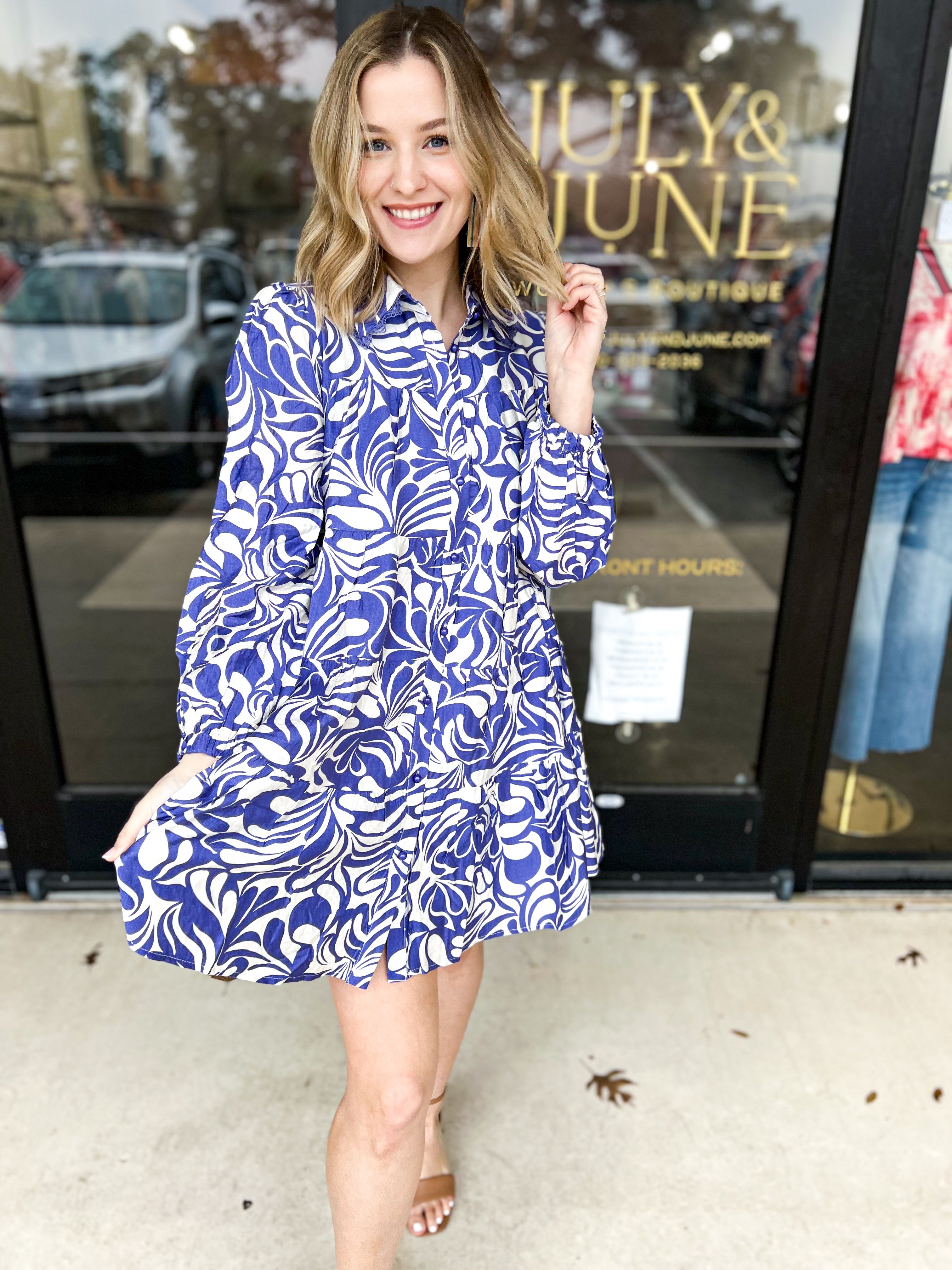 Bold Blue Collared Mini Dress-510 Mini-TCEC-July & June Women's Fashion Boutique Located in San Antonio, Texas