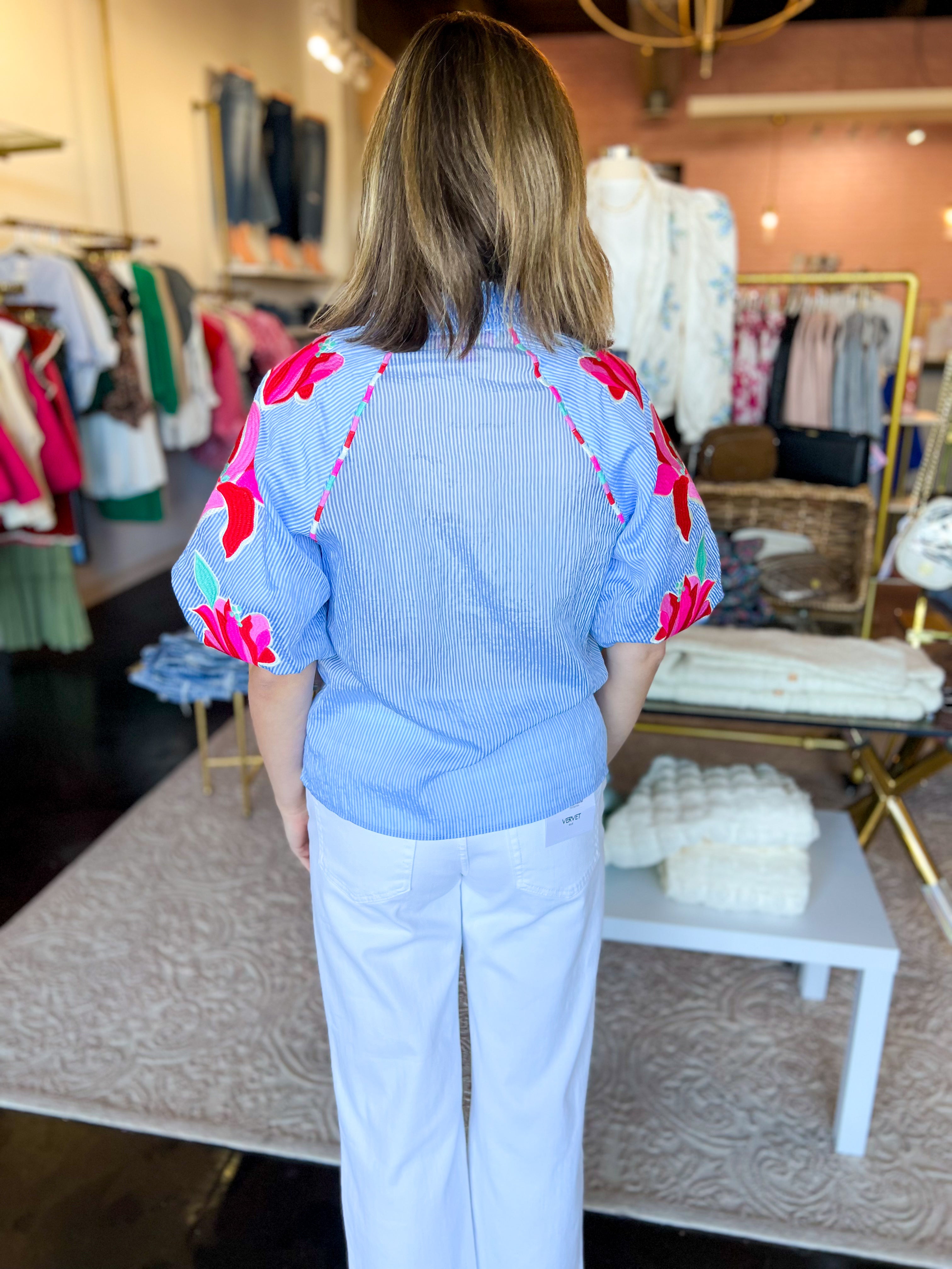 THML - Tropical Vibes Embroidered Blouse-200 Fashion Blouses-THML-July & June Women's Fashion Boutique Located in San Antonio, Texas